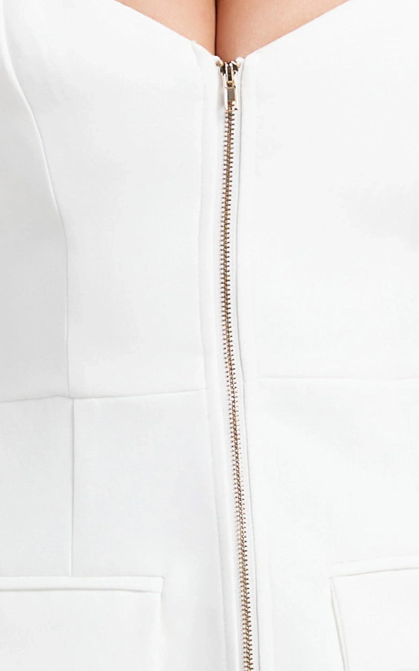 Lausanne Mini Dress - Sweetheart Neck Long Sleeve Zip Front Tulip Dress in White