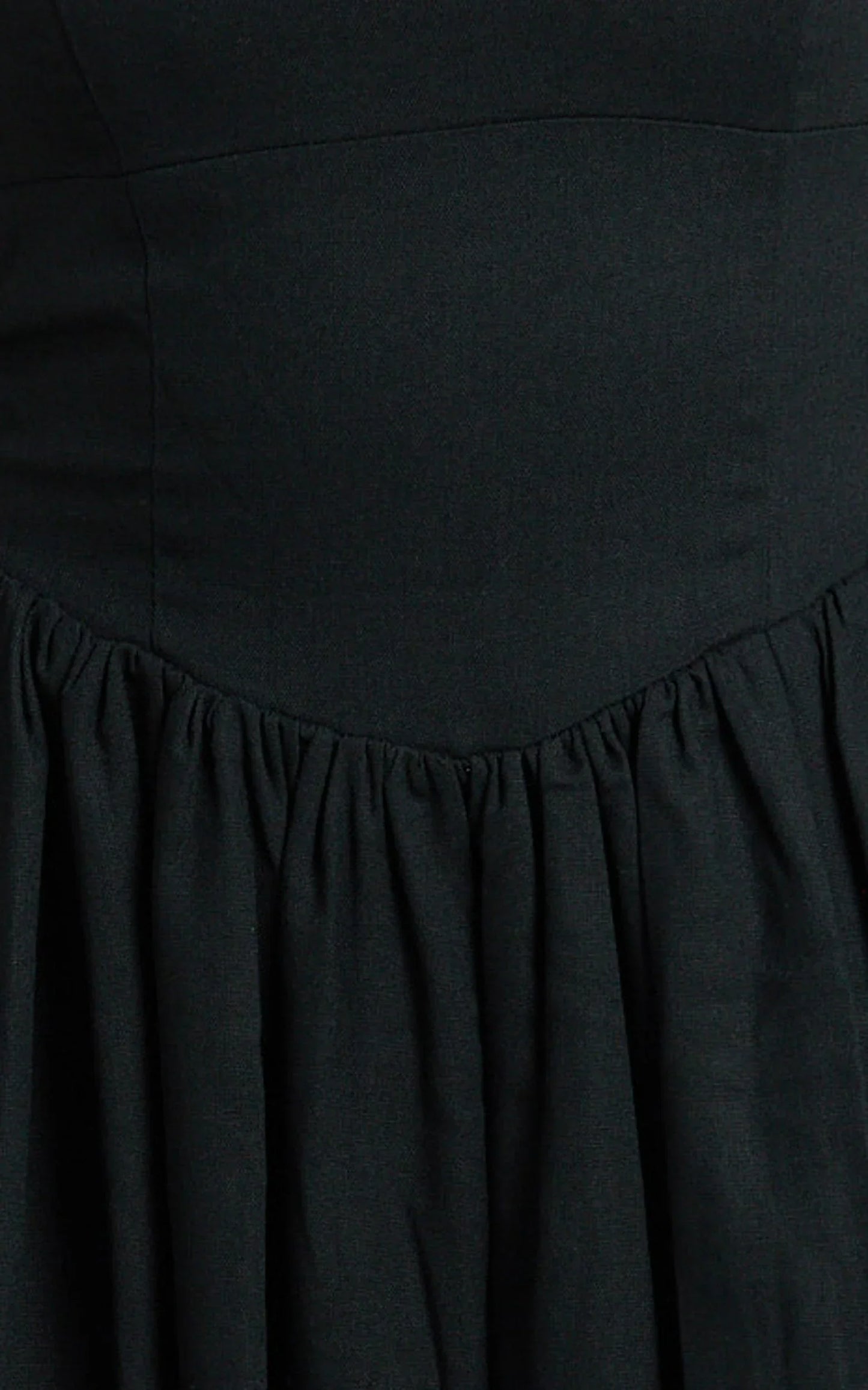 Morris Midi Dress - Linen Scoop Neck Gathered Dress in Black