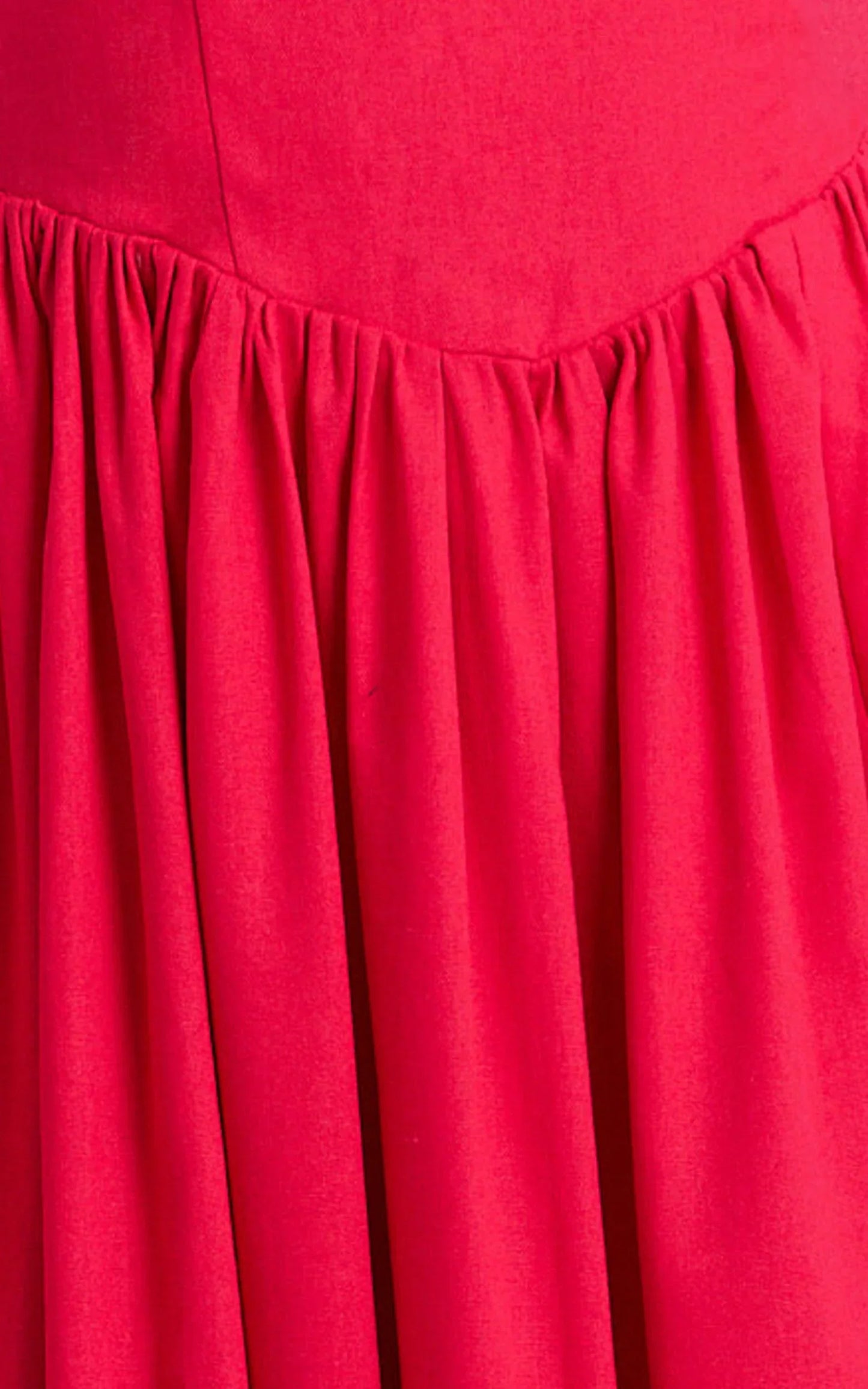 Morris Midi Dress - Linen Scoop Neck Gathered Dress in Red