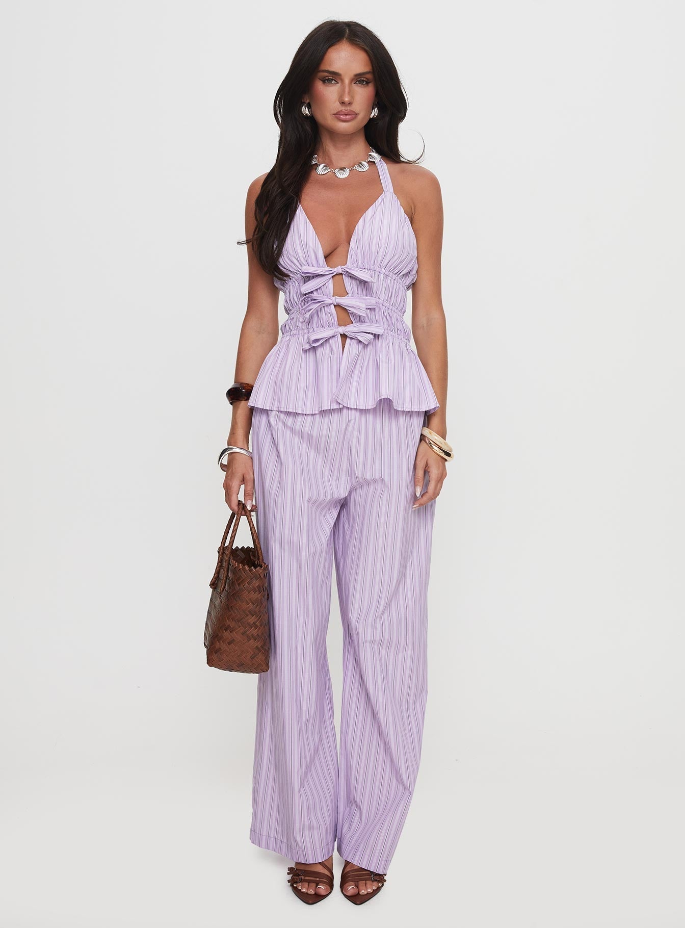 Best Of Me Halter Ruched Top Lilac Stripe