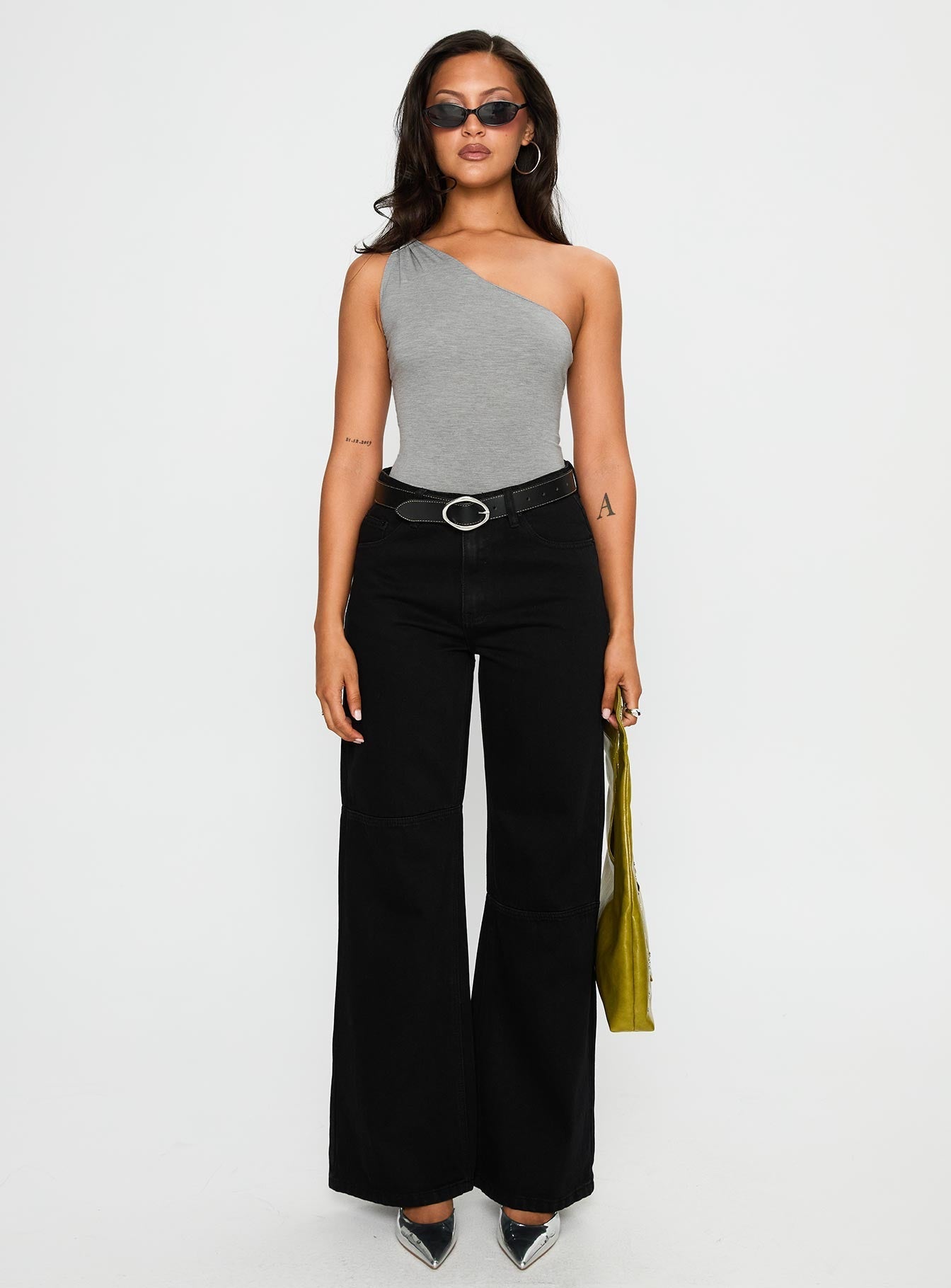 Armageddon One Shoulder Bodysuit Grey