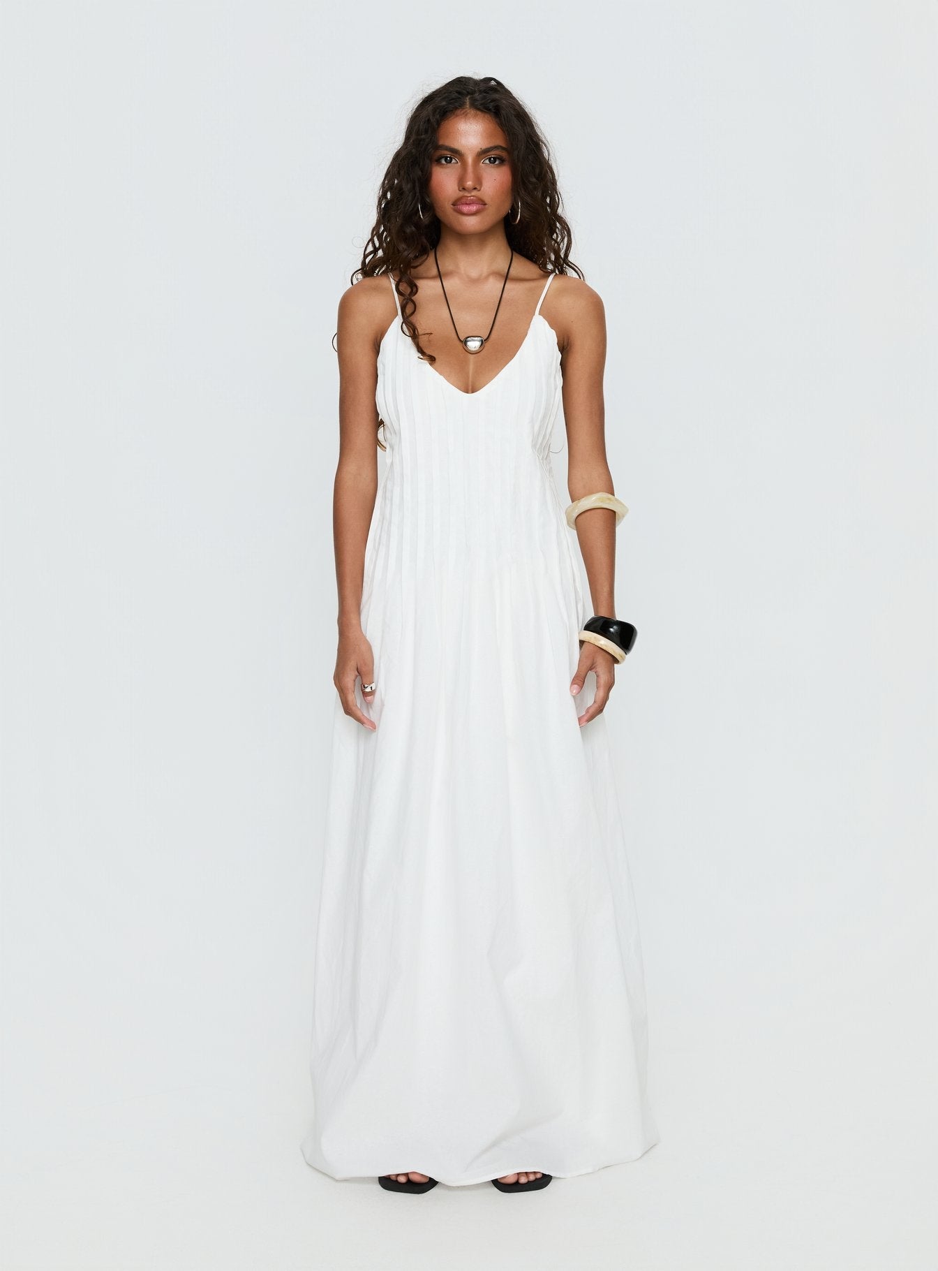 Adriela Pleat Maxi Dress White