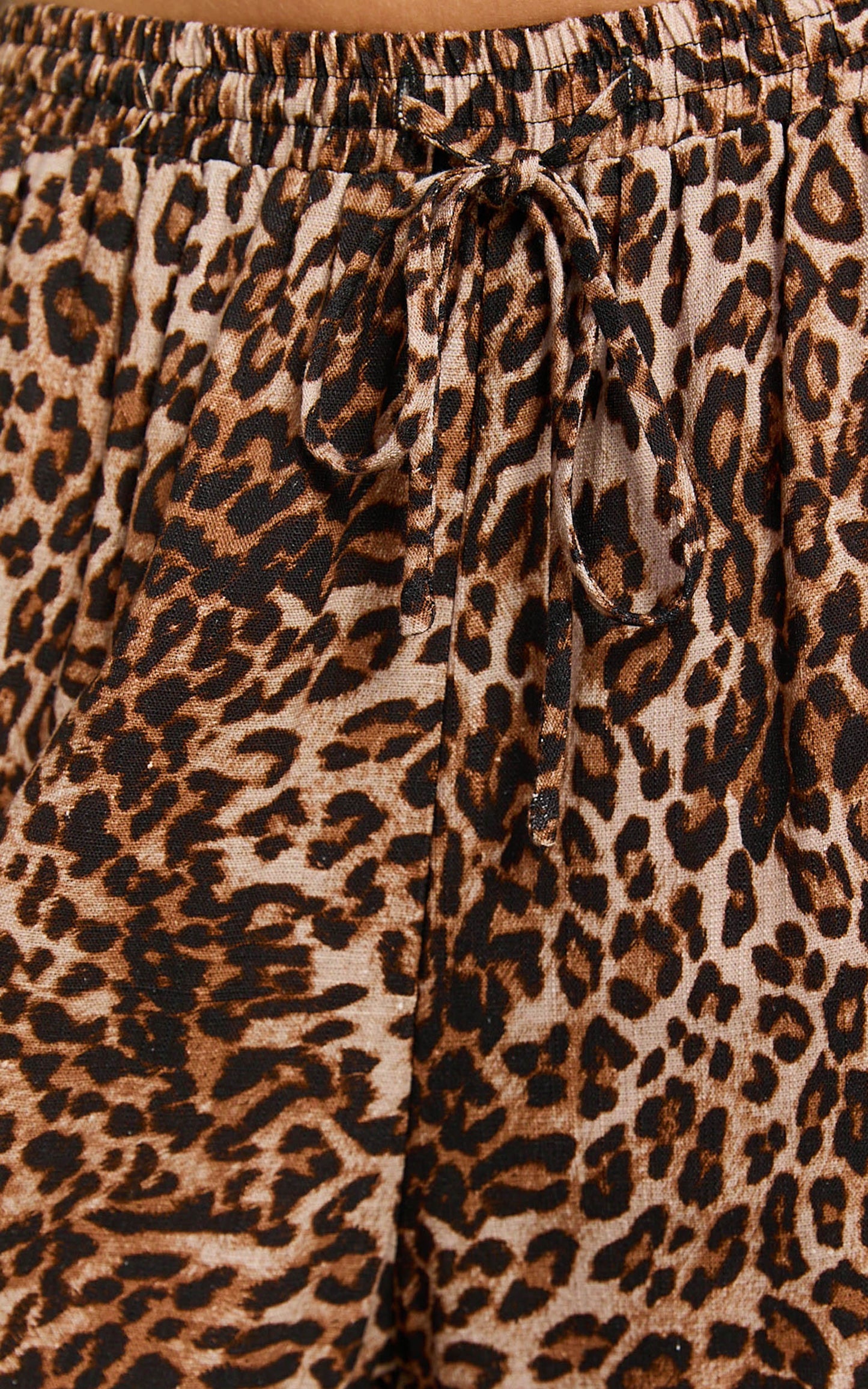 Lopez Linen Blend Pants - Elasticated Straight Leg Pants in Tonal Leopard Print