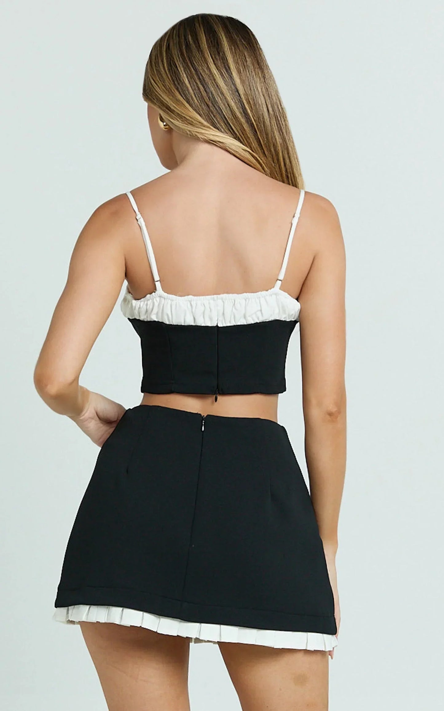 Makenzie Mini Skirt - Contrast Pleat Hem Straight Skirt in Black