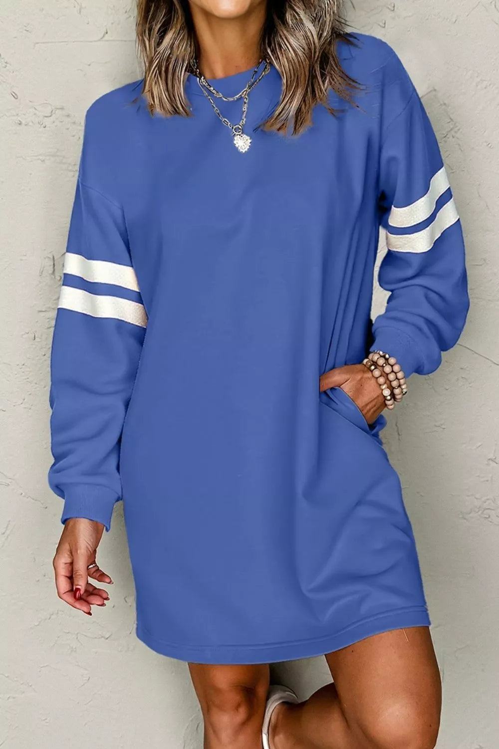 Stripe Long Sleeve Casual Sweatshirt Dress