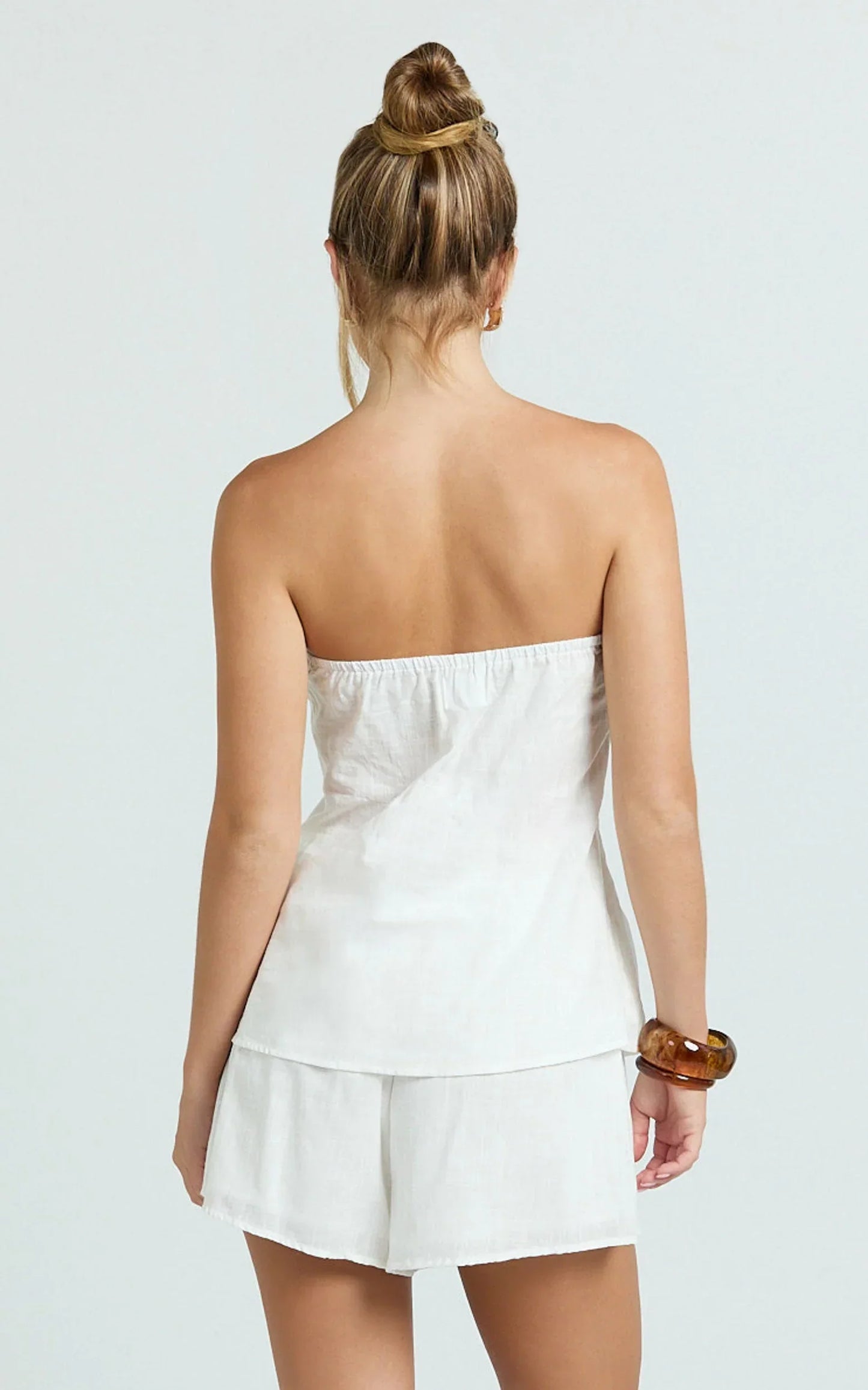 Mardie Two Piece Set - Pin Tuck Strapless Top and Short Set in White