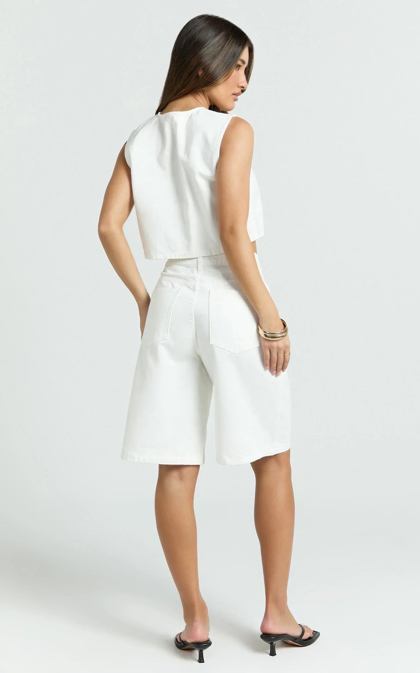 Nathan Shorts - Denim High Waist Bermuda Shorts in White