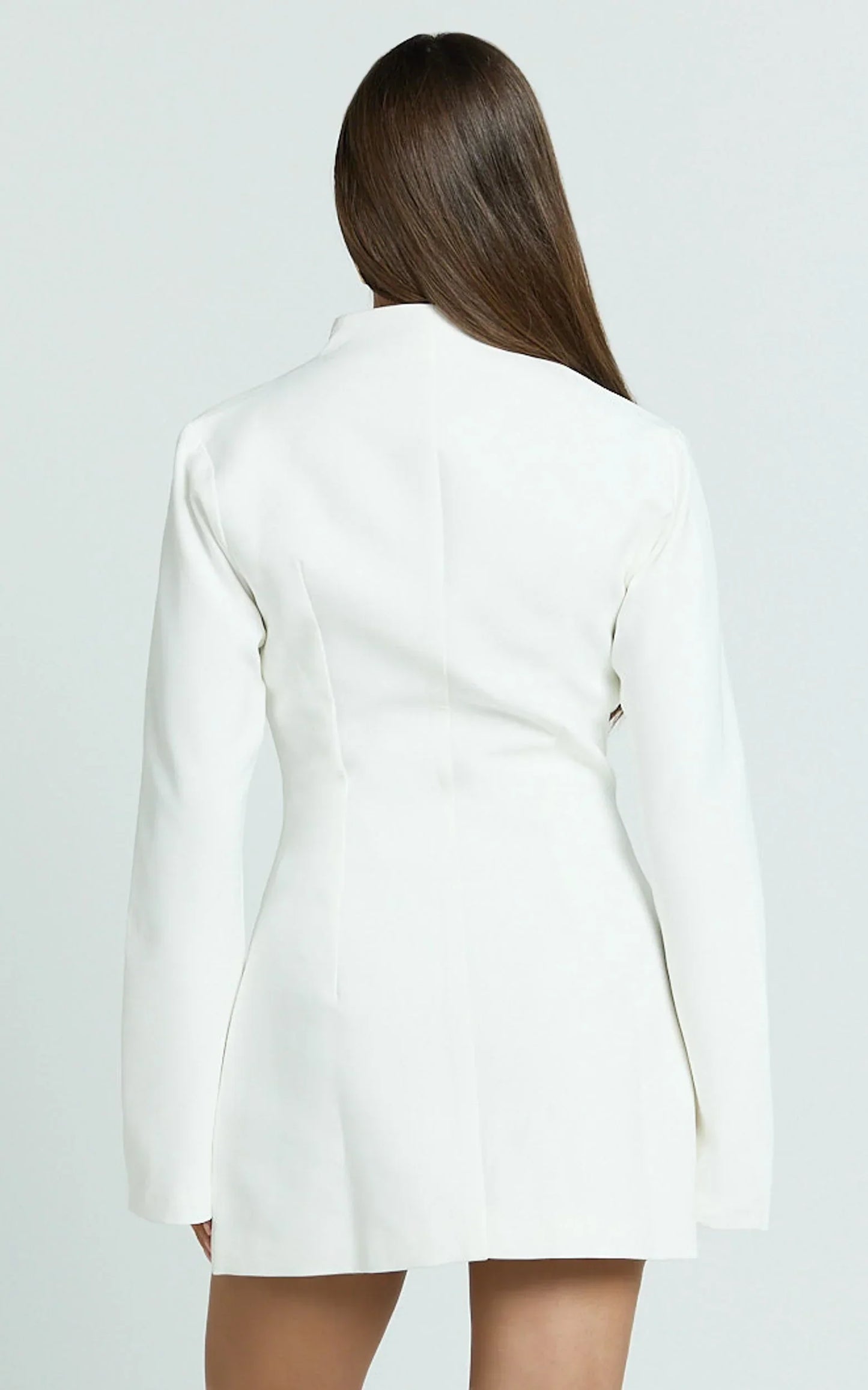 Layton Mini Dress - V Neck Long Sleeve Button Front Tulip Skirt Dress in White