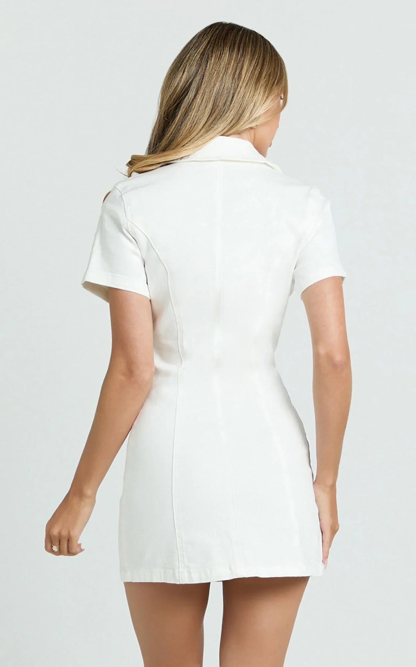 Laine Mini Dress - Button Down Denim Shirt Dress in White