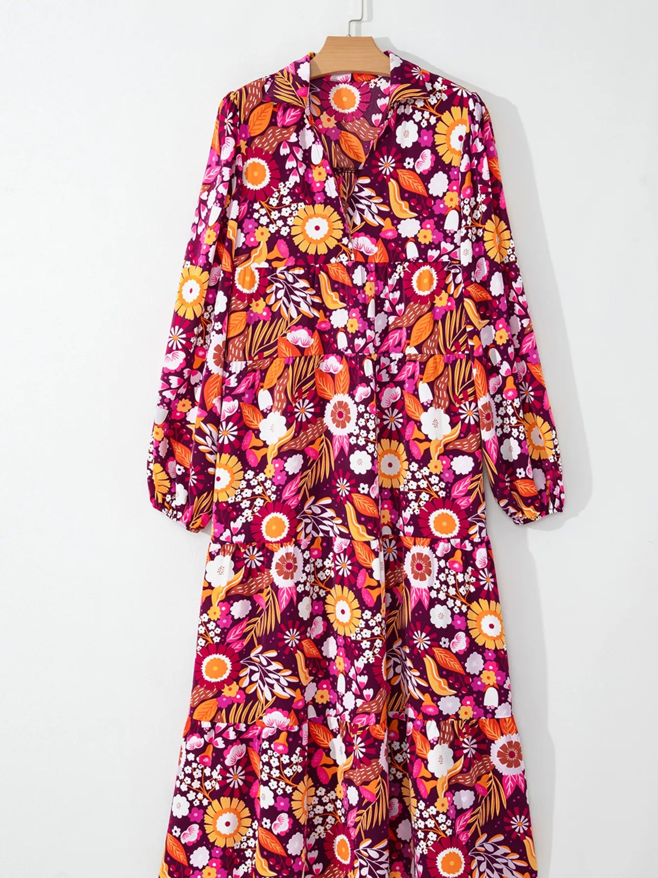 Floral Print Long Sleeve Midi Dress with Pockets