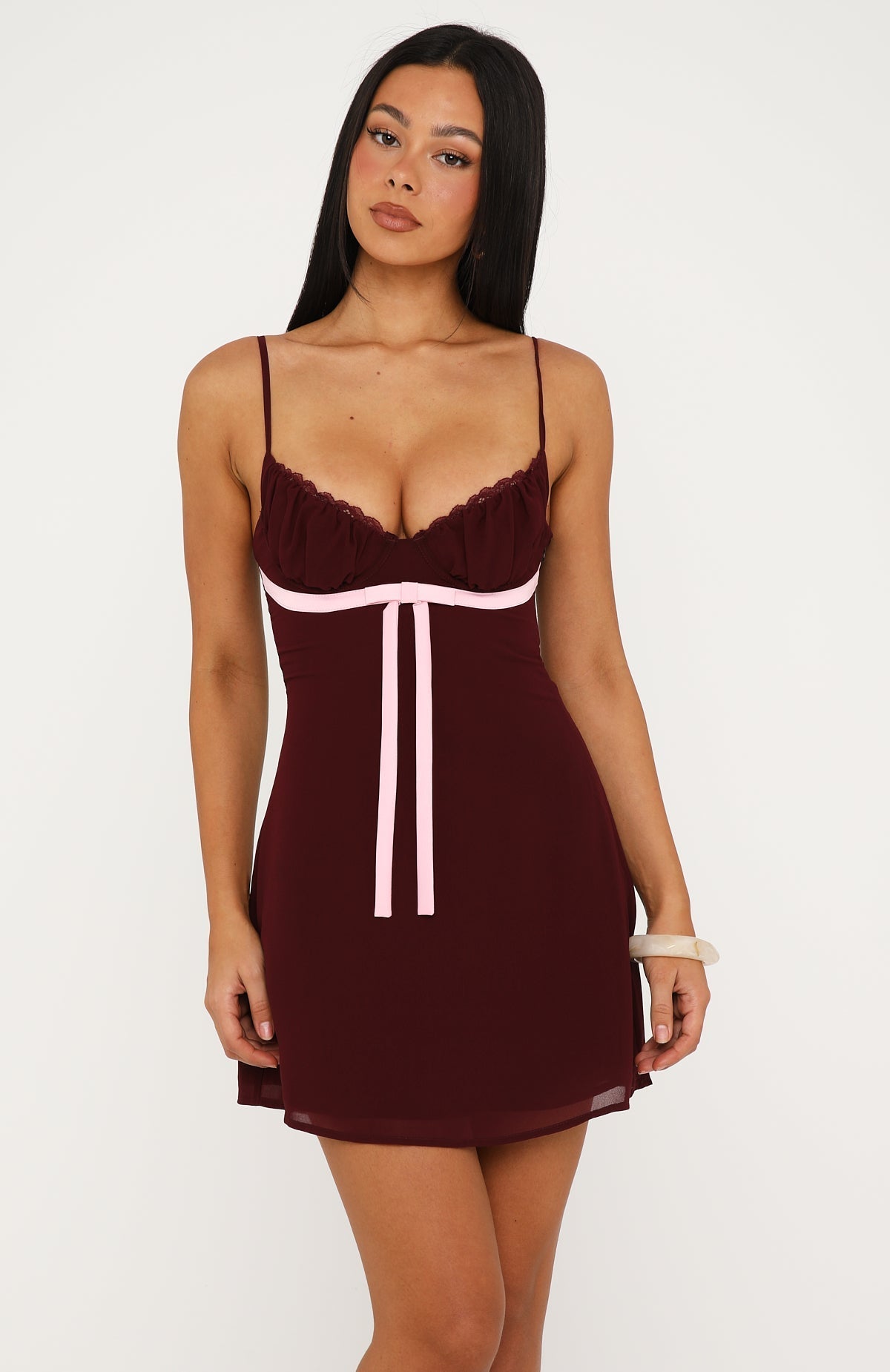 Making Statements Mini Dress Burgundy/Baby Pink