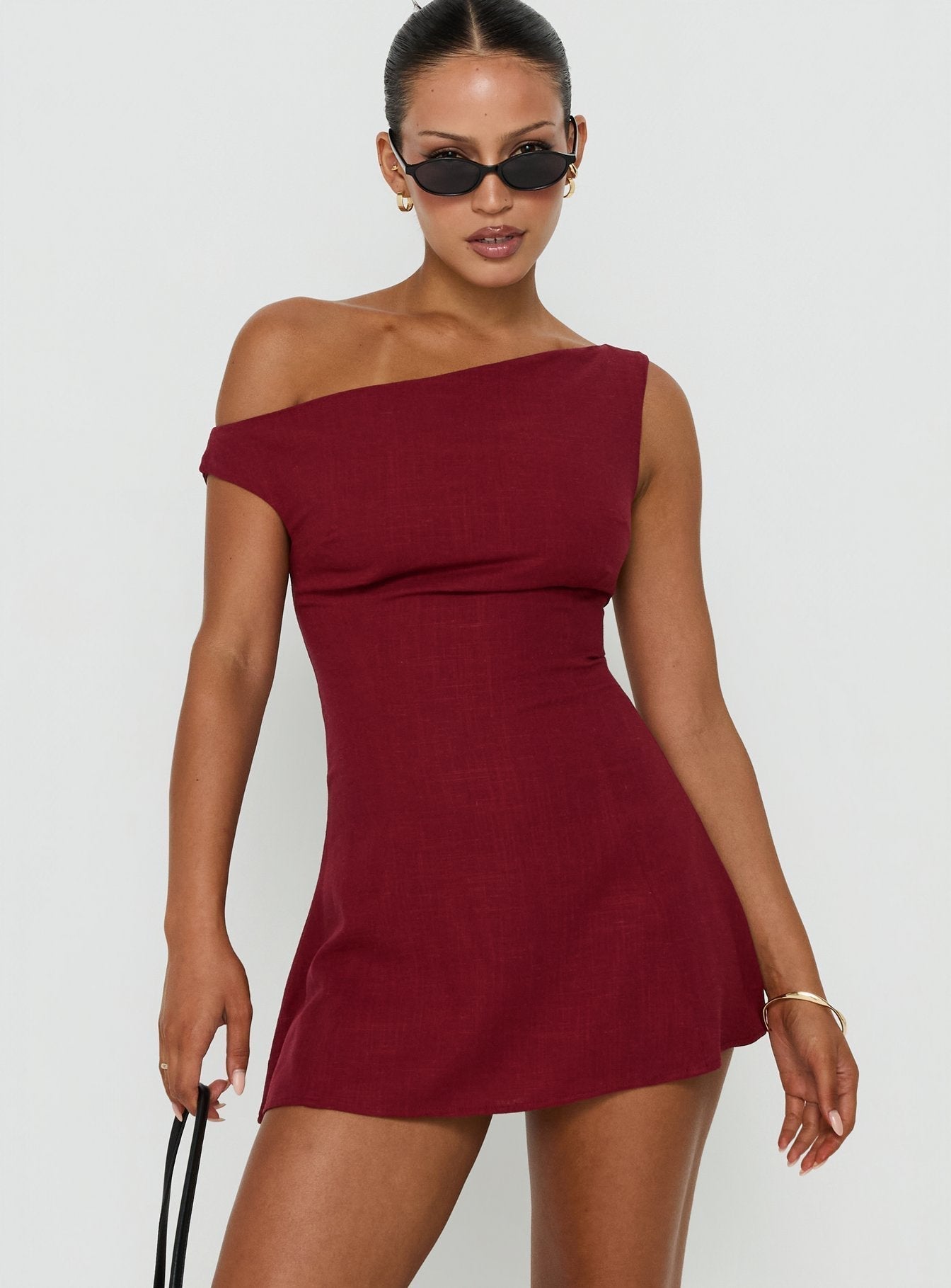 Anjela Off Shoulder Playsuit Cherry