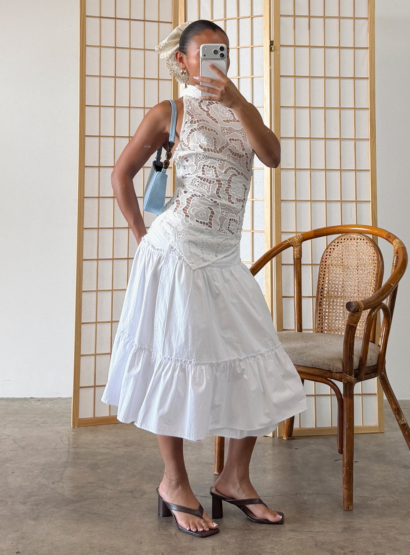 Cascades Low Rise Midi Skirt White