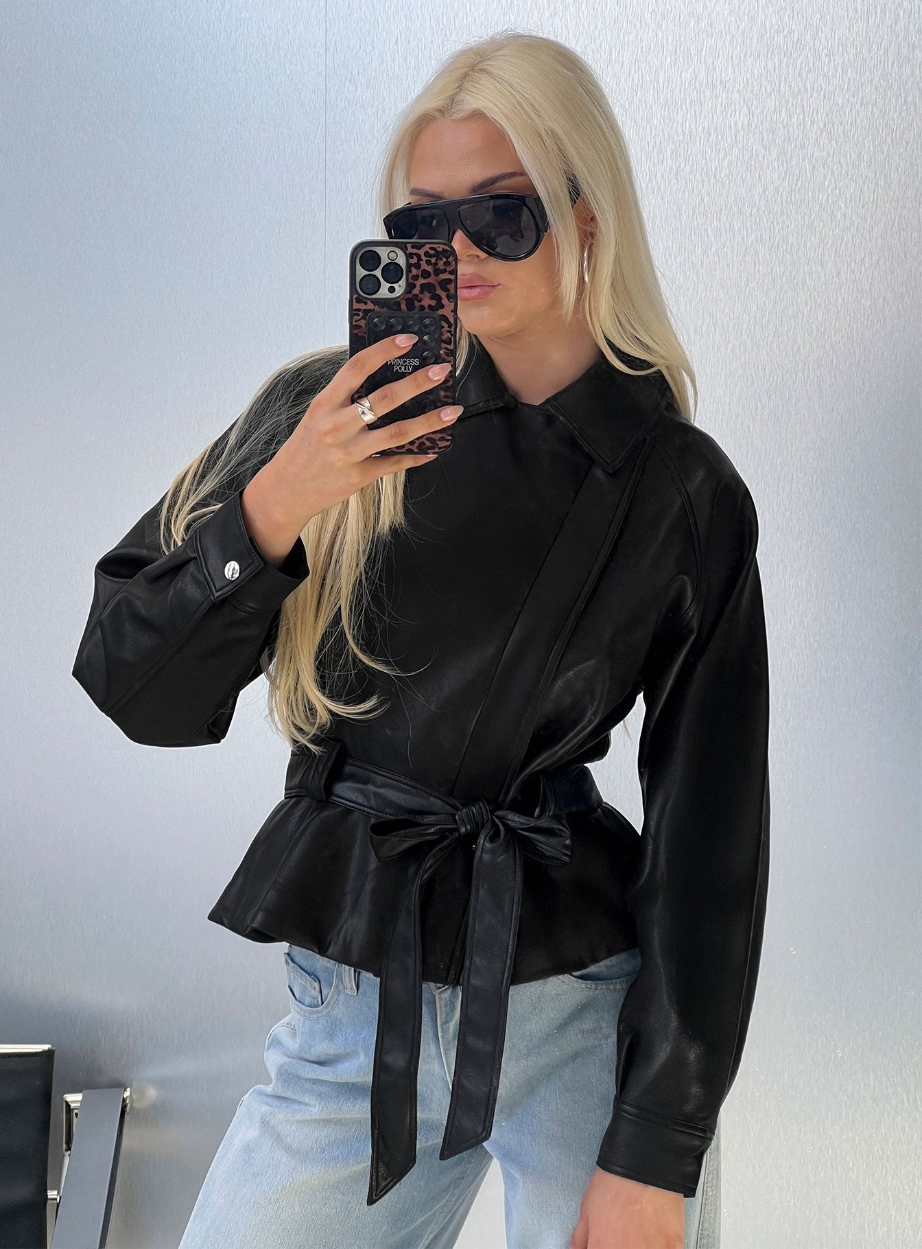 Authenticity Wrap Faux Leather Jacket Black