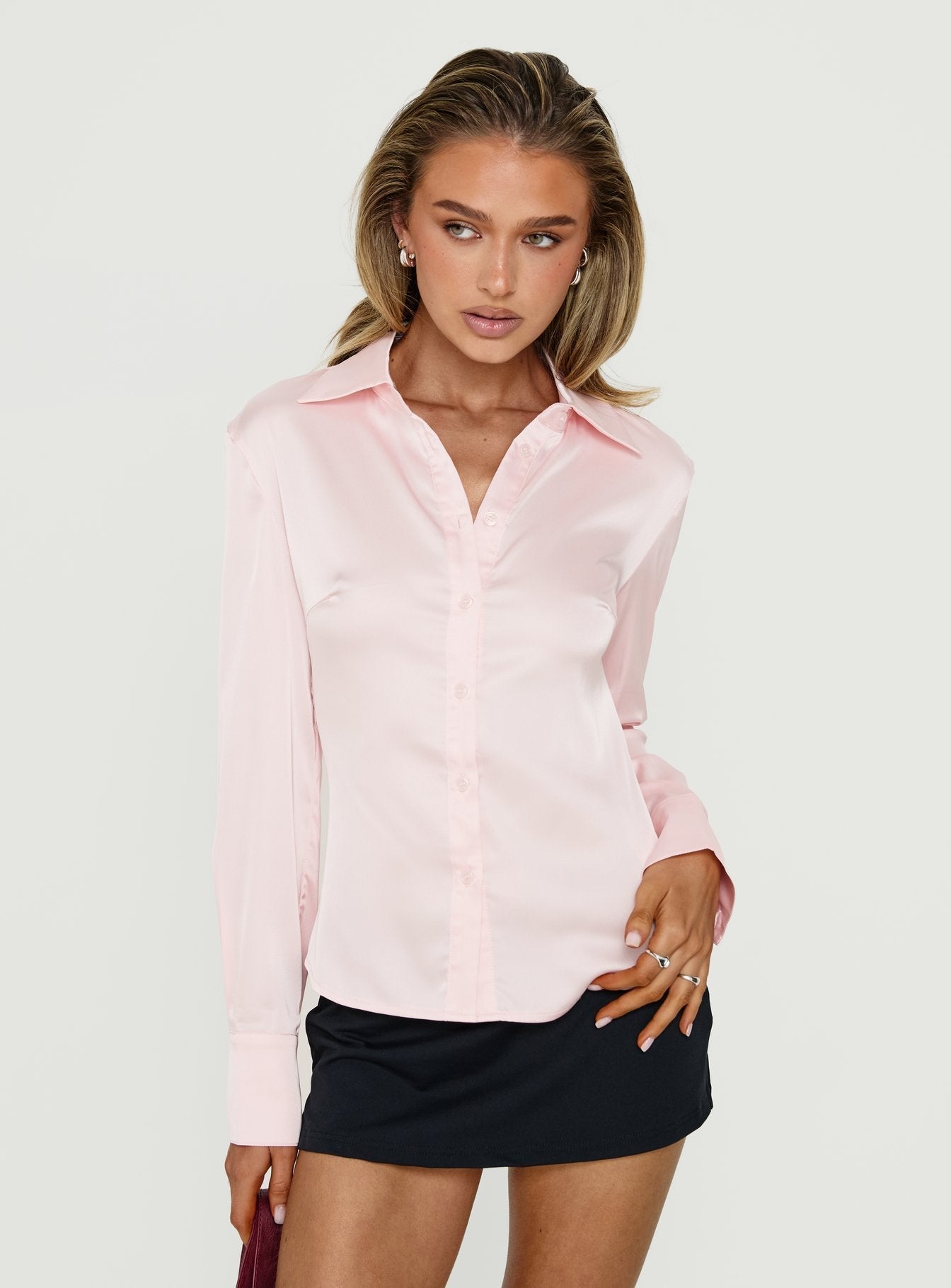Angelic Satin Long Sleeve Shirt Bubblegum