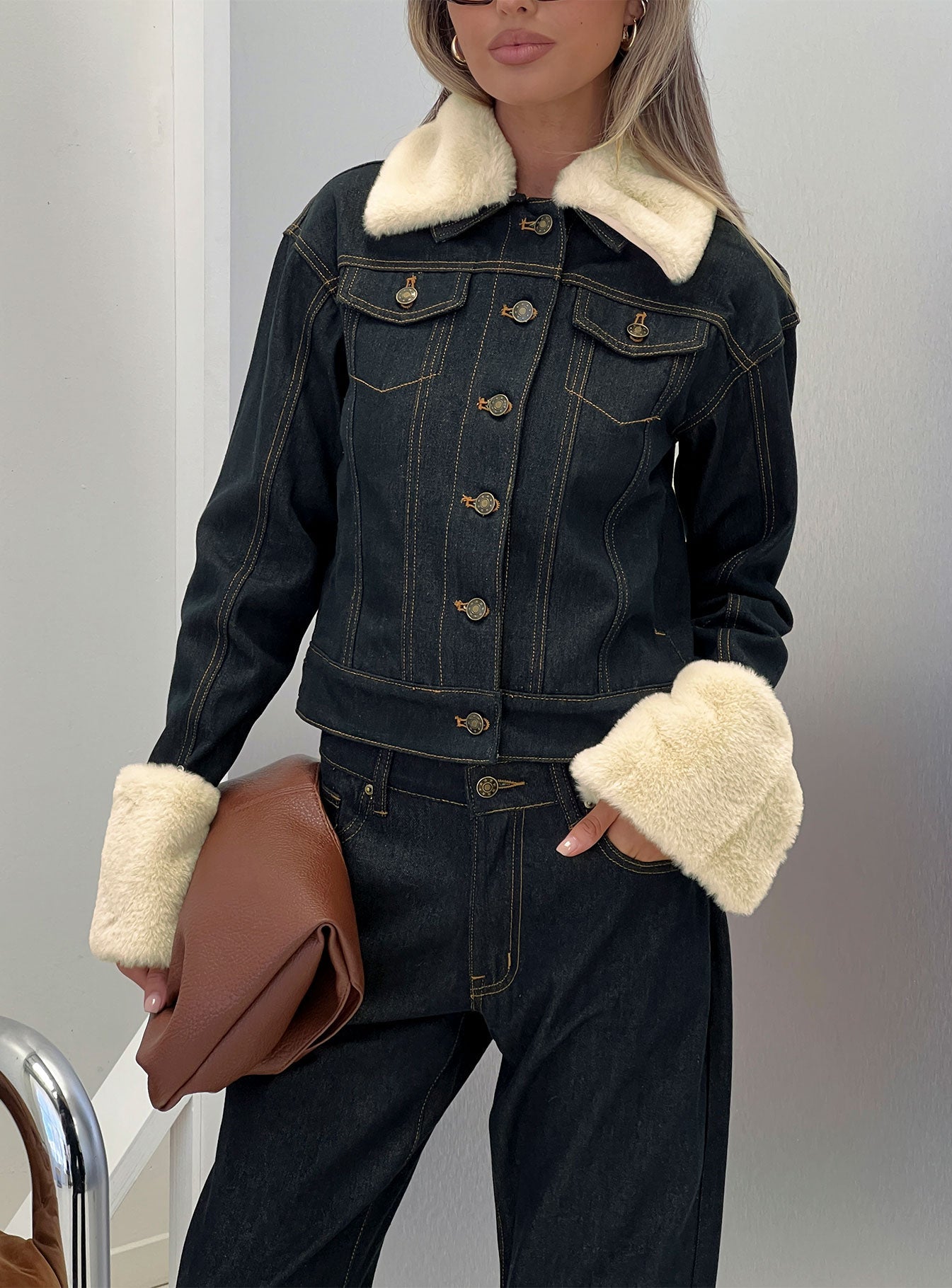 Apres Faux Fur Trim Denim Jacket Indigo
