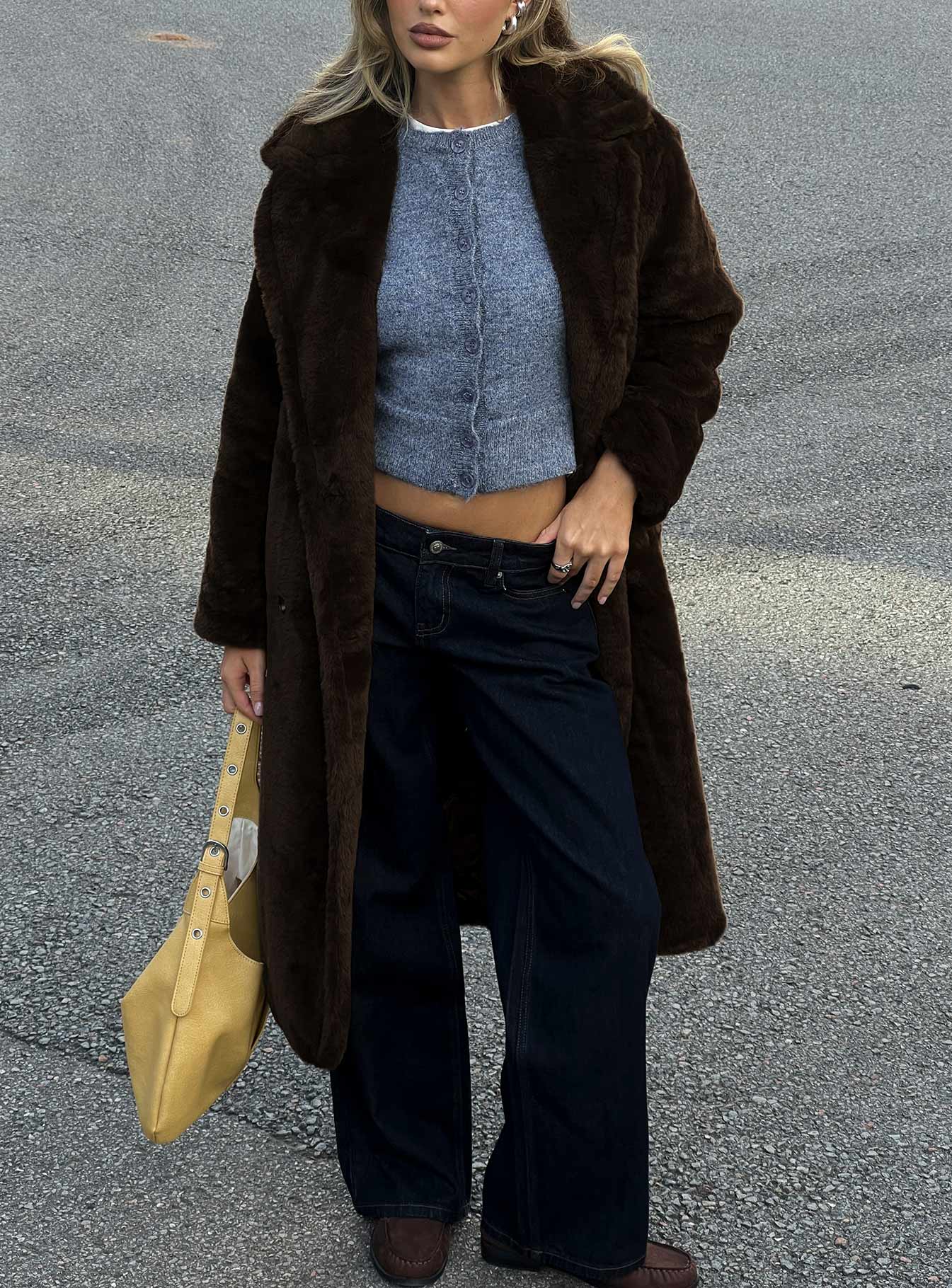 Alvie Longline Faux Fur Coat Brown