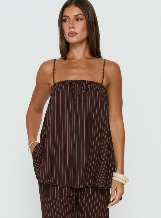 Amibella Boxy Cami Top Brown / Cream Stripe