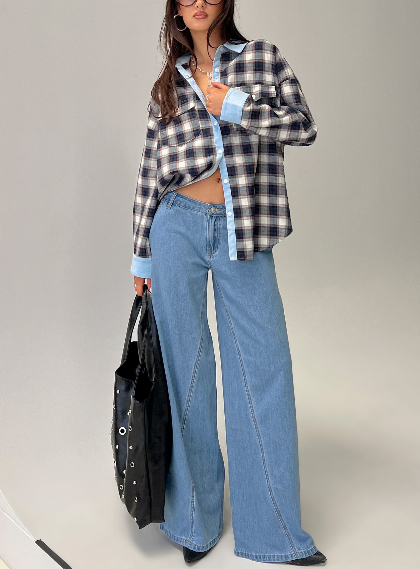 Carmon Mid Rise Wide Leg Jeans Blue