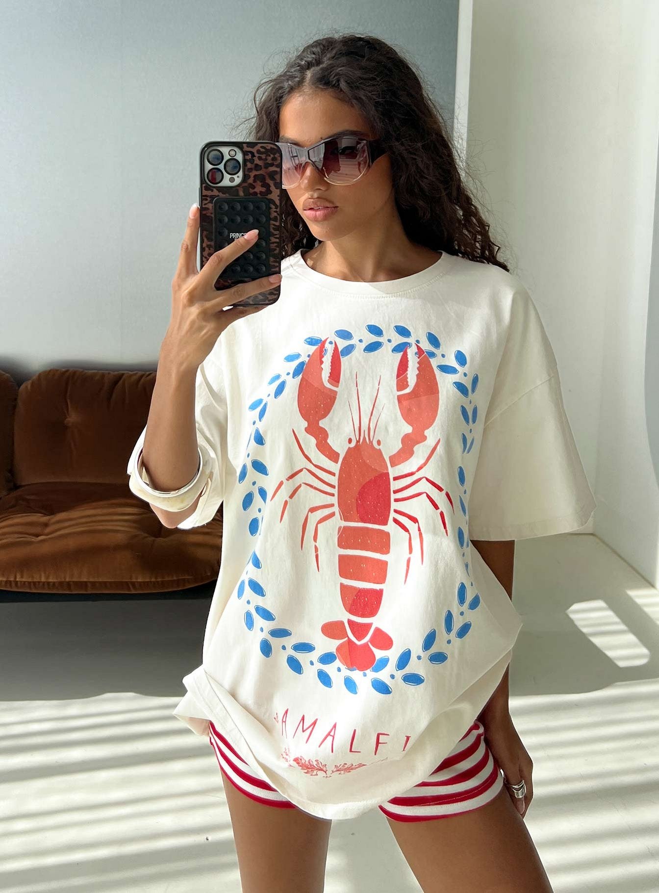 Amalfi Love Oversized Graphic Tee Off White