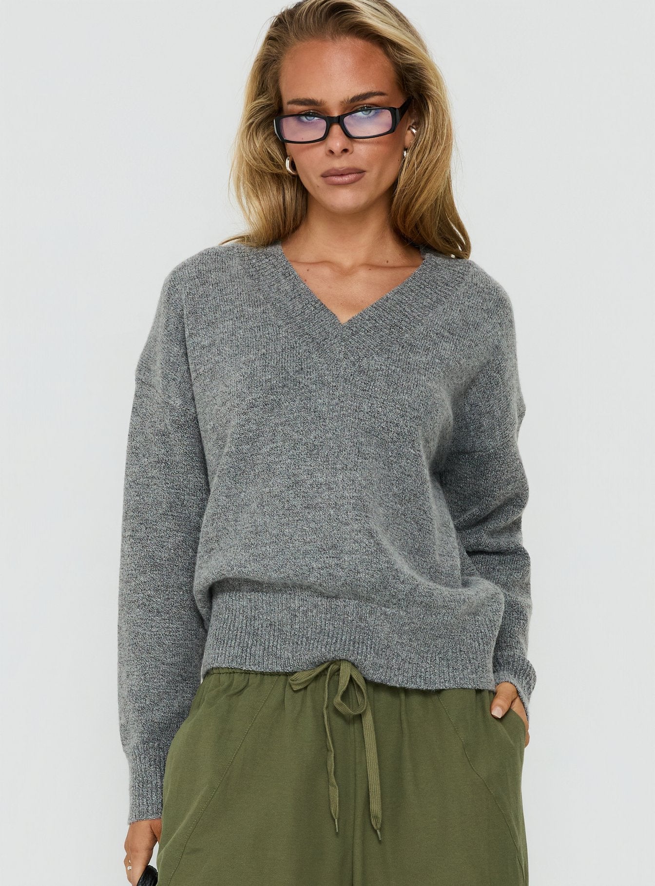 Aylana V Neck Jumper Dark Grey