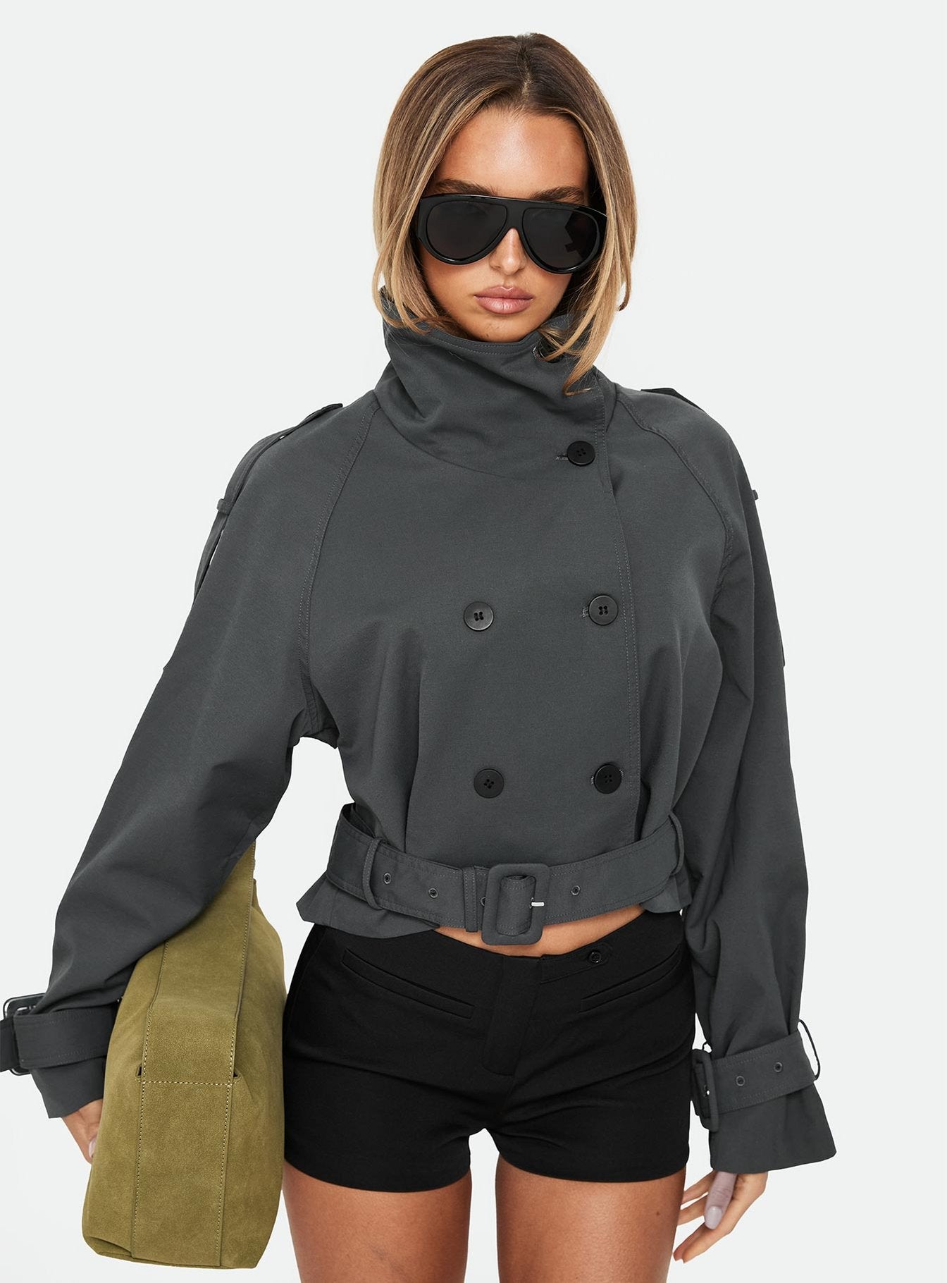 Blanc Cropped Trench Coat Olive
