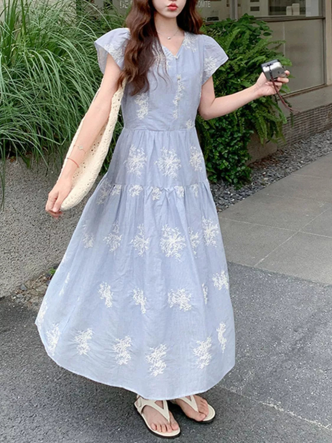 Tiered Cap Sleeve Midi Dress