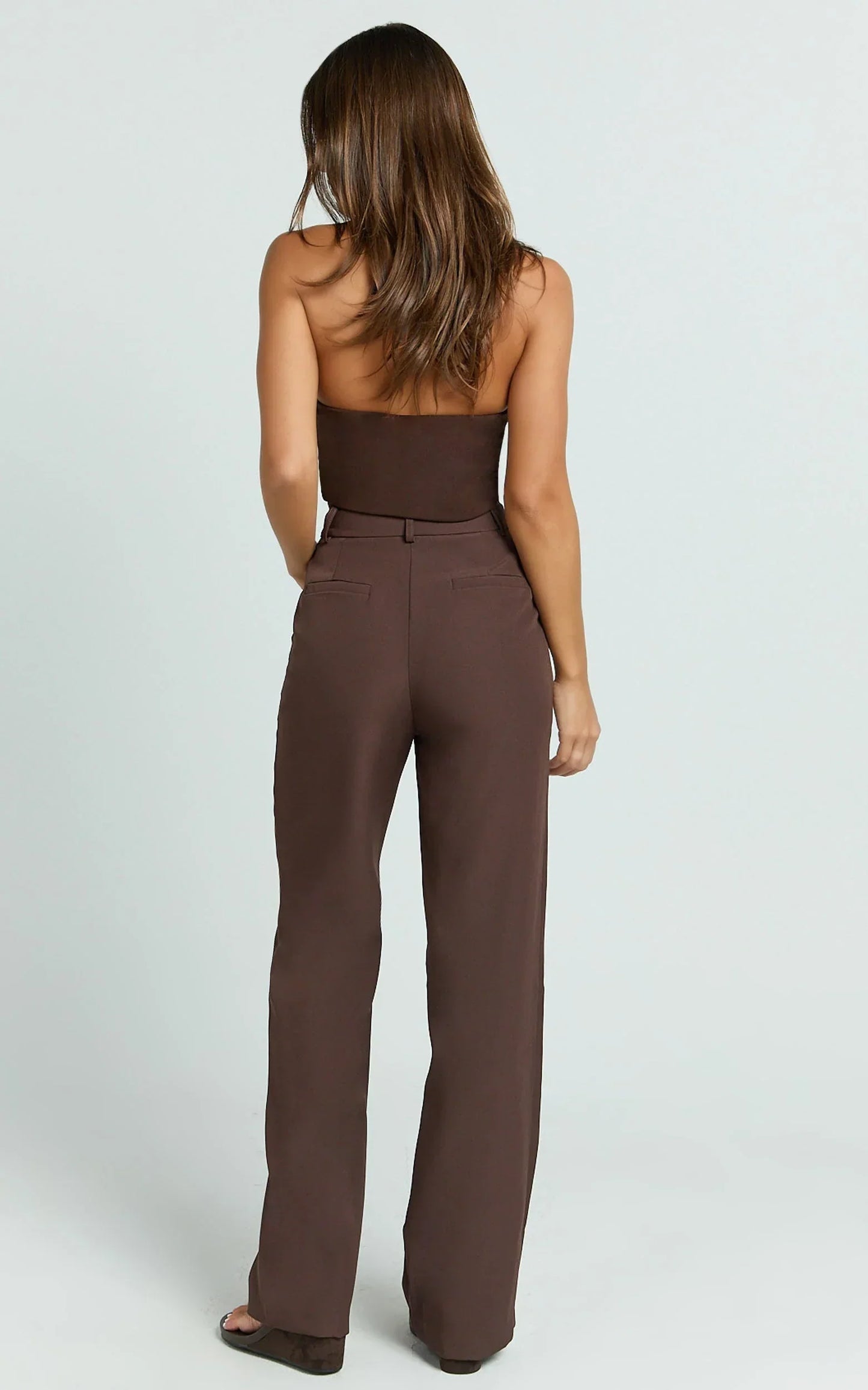 Melissa Pants - Pleat Front Wide Leg Tailored Pants in Chocolate