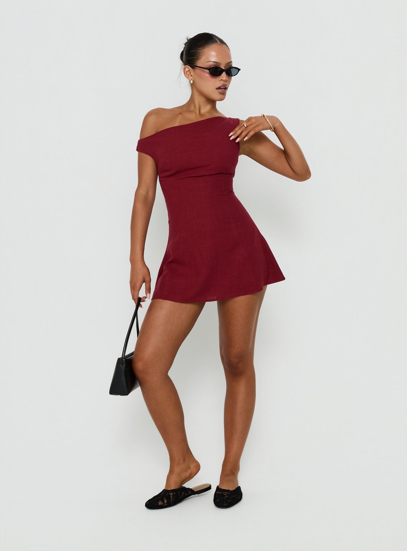 Anjela Off Shoulder Playsuit Cherry