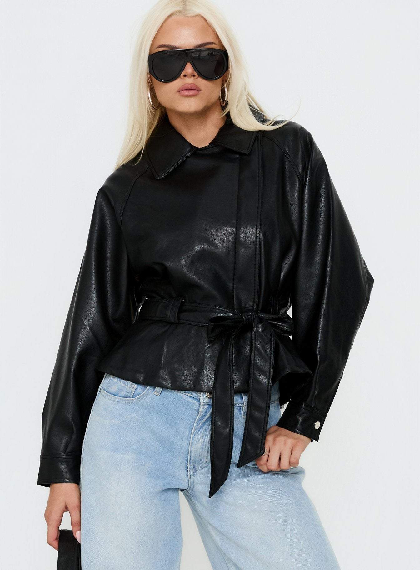 Authenticity Wrap Faux Leather Jacket Black
