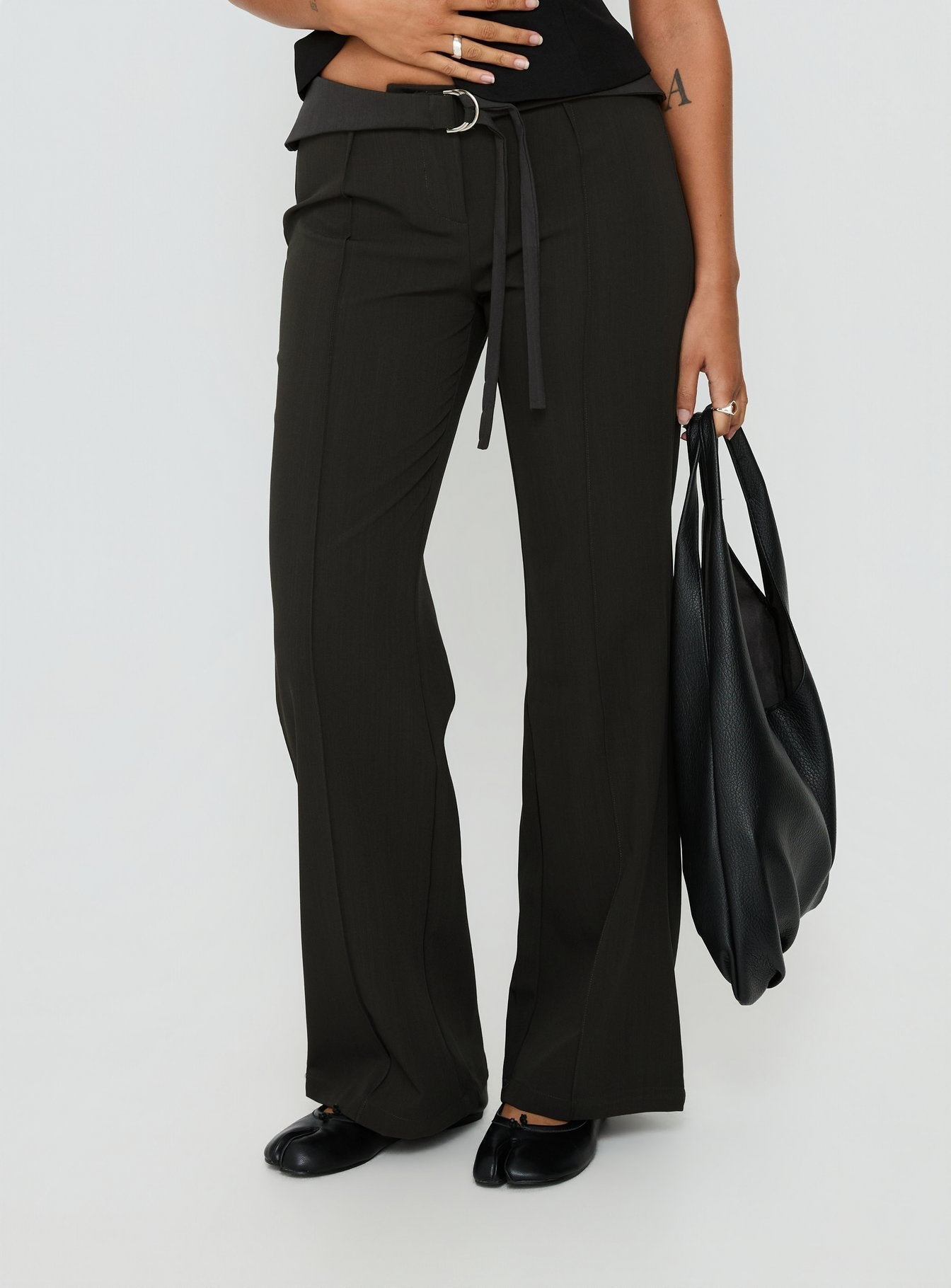 Belvia Layered Mid Rise Pants Slate Grey