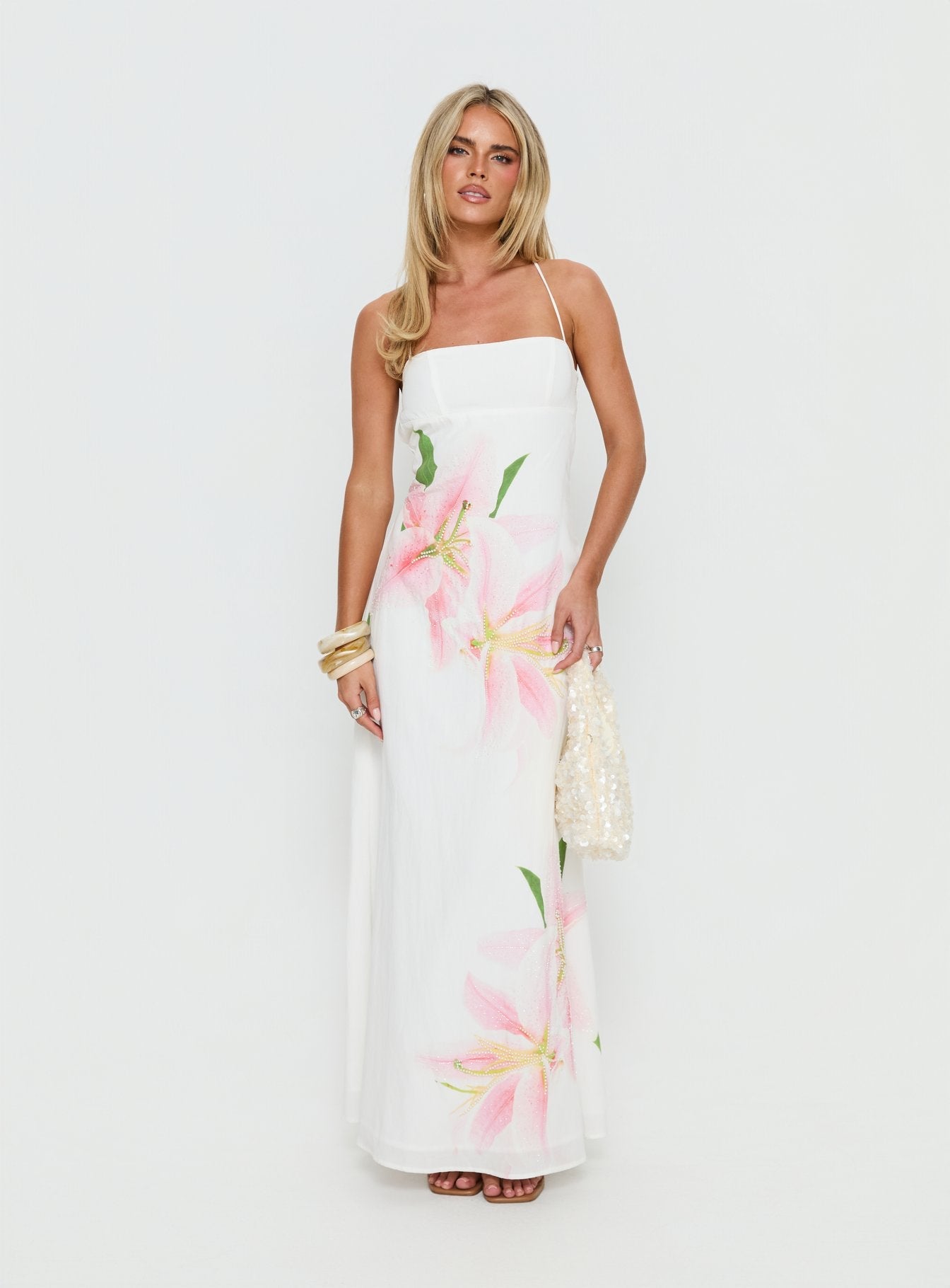 Anny Beaded Maxi Dress White Floral