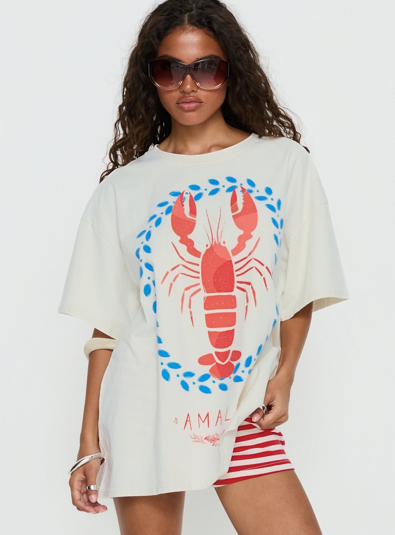 Amalfi Love Oversized Graphic Tee Off White