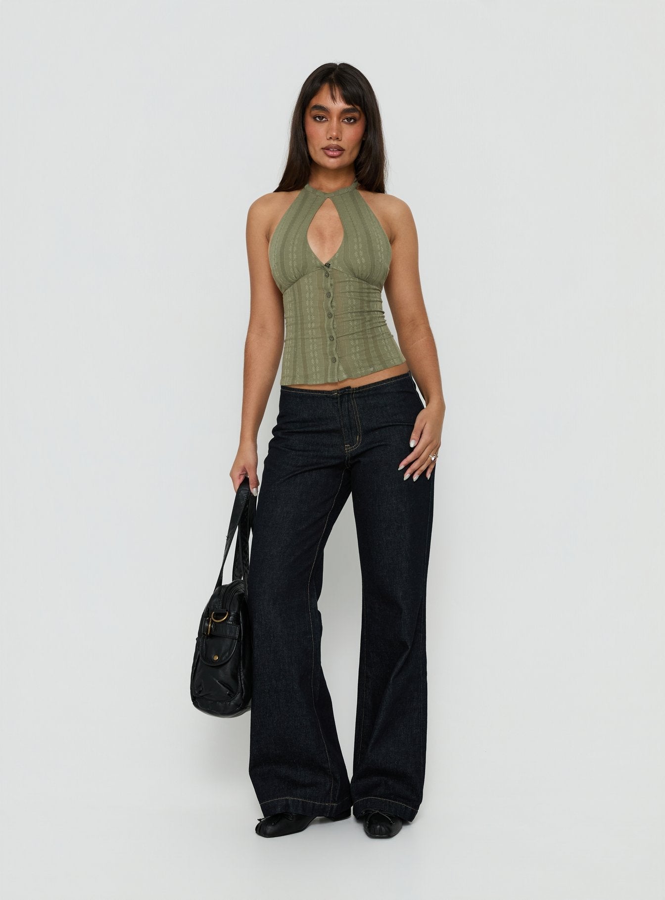 Call You Up Keyhole Backless Top Olive
