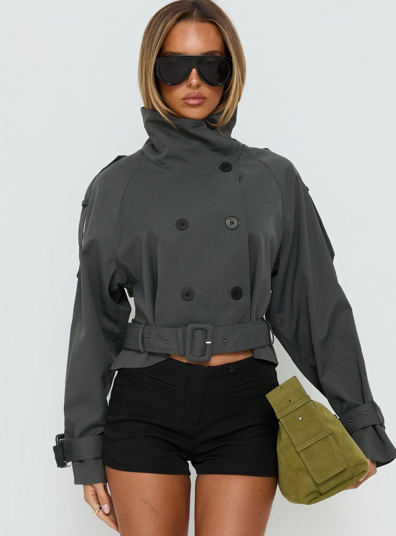 Blanc Cropped Trench Coat Olive