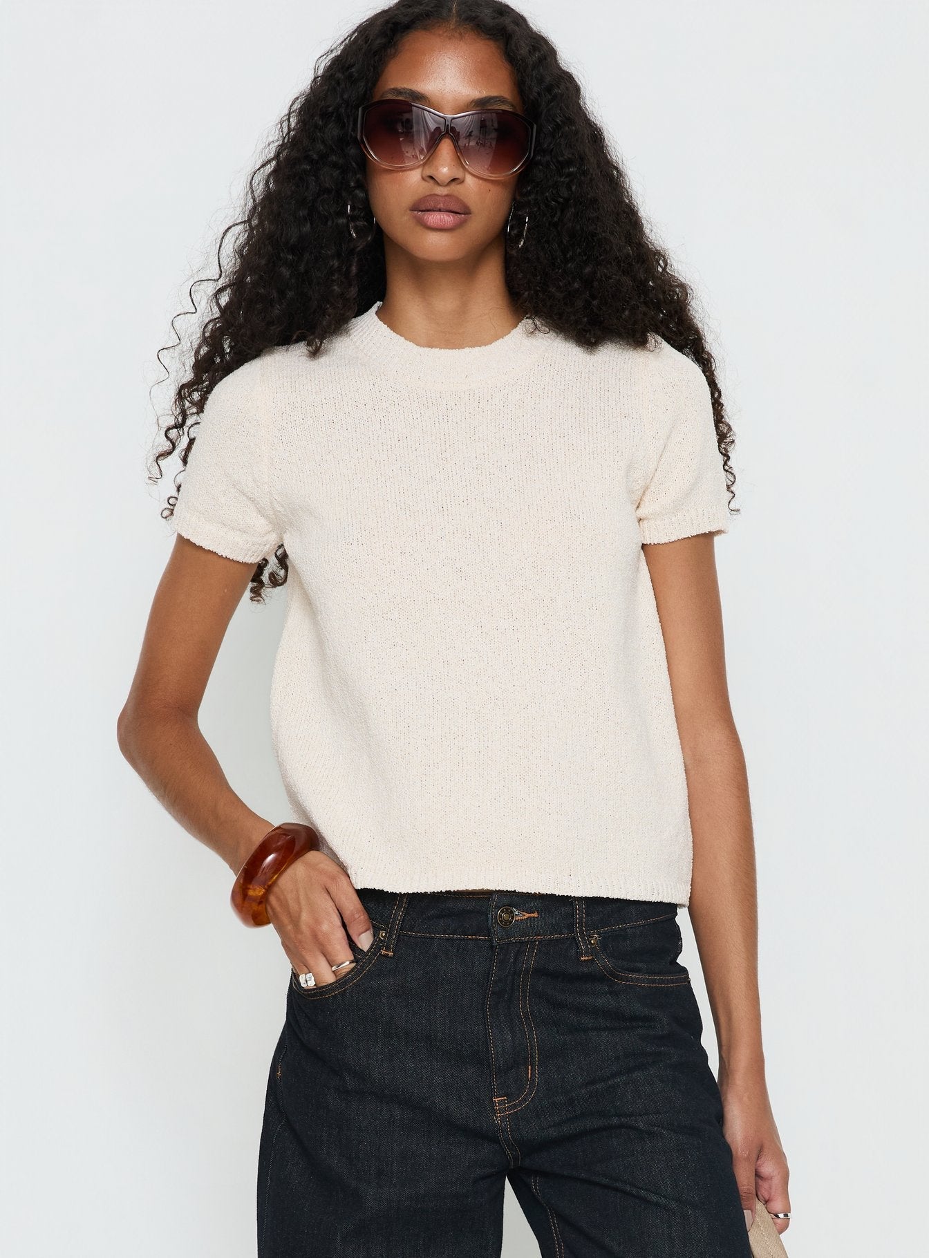 Ashfield Crew Neck Short Sleeve Top Beige