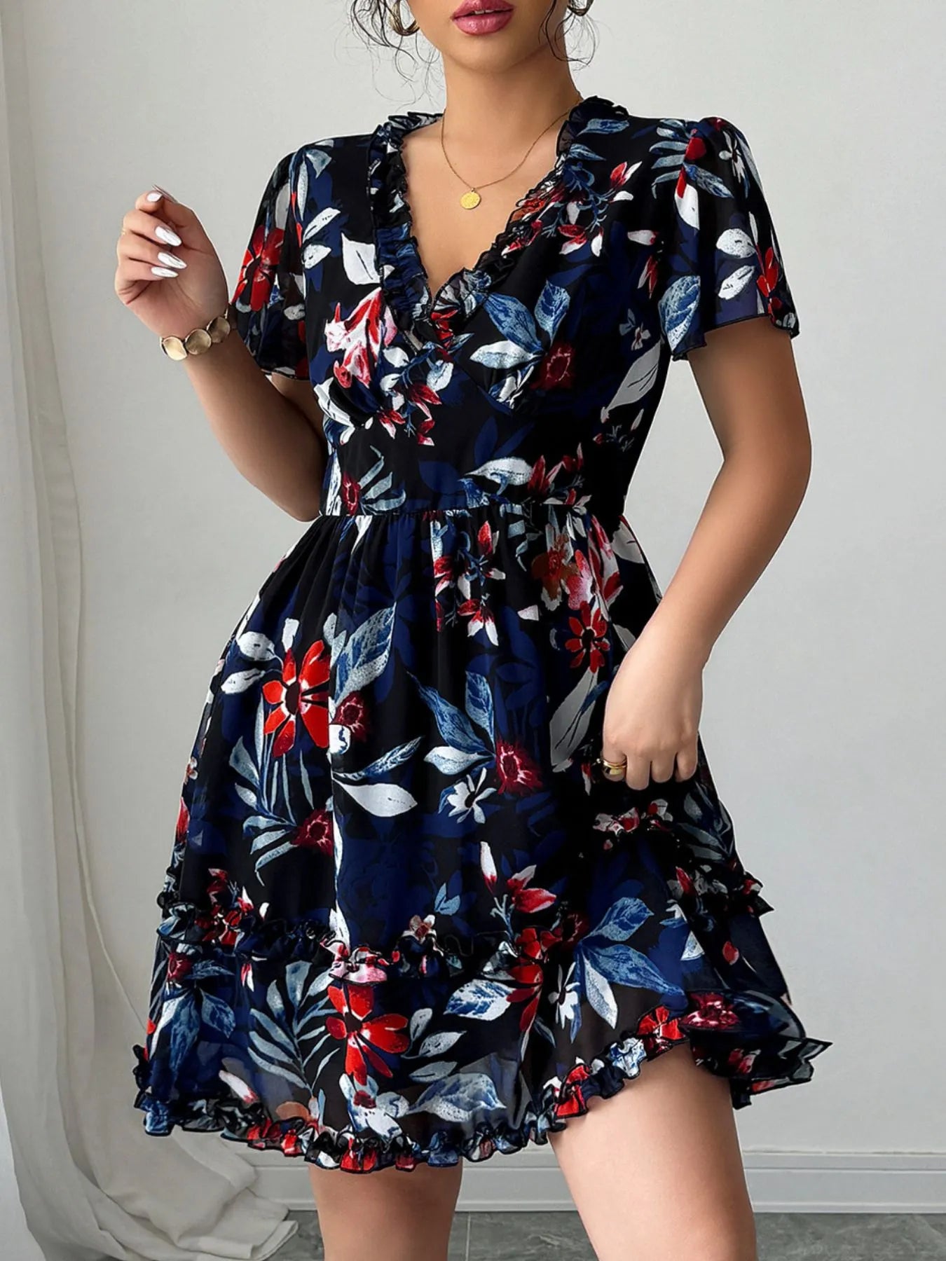 Floral Wrap Dress with Flutter Sleeves