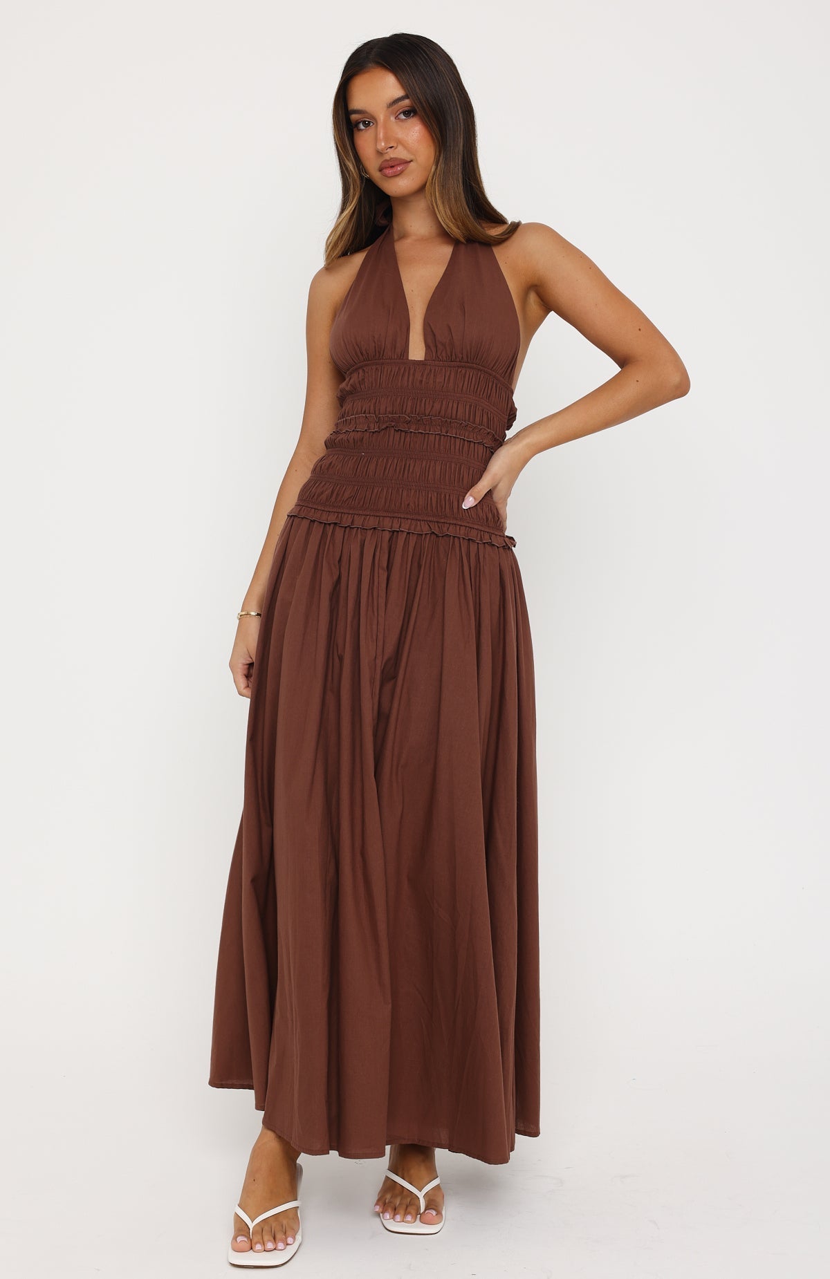 Lucky Enough Halter Maxi Dress Dark Chocolate