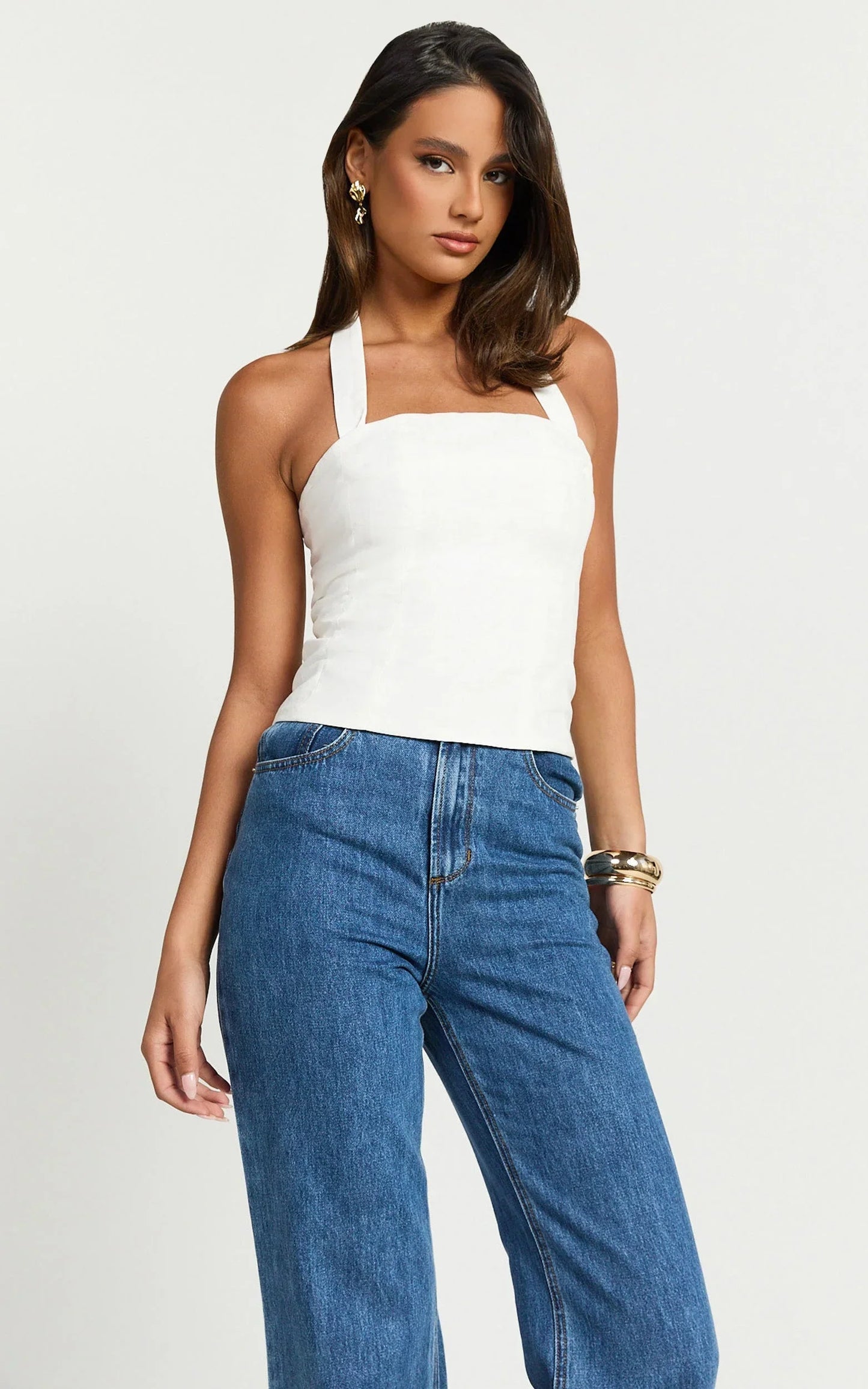 Mercy Top - Linen Square Neck Halter Top in White