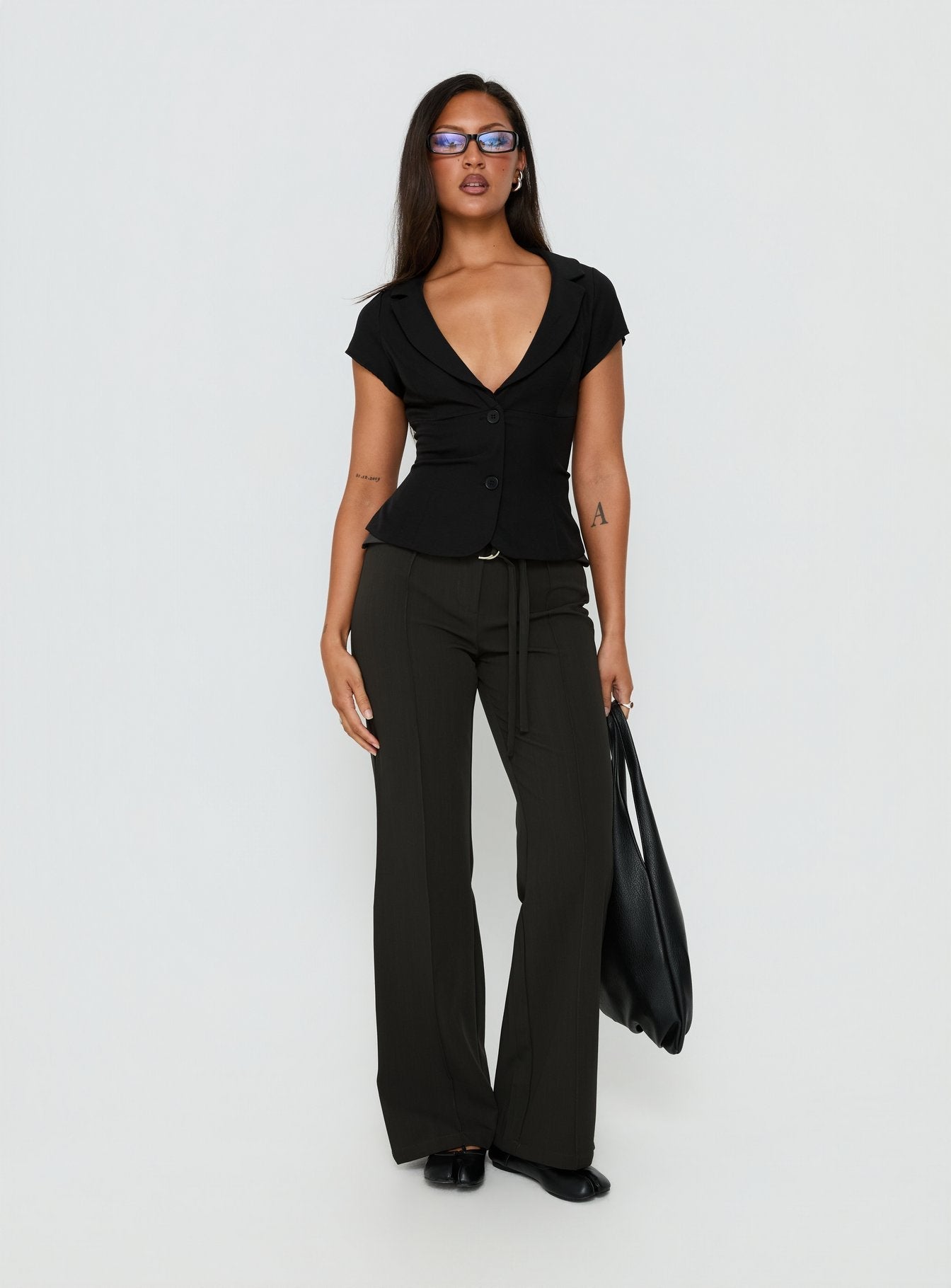 Belvia Layered Mid Rise Pants Slate Grey
