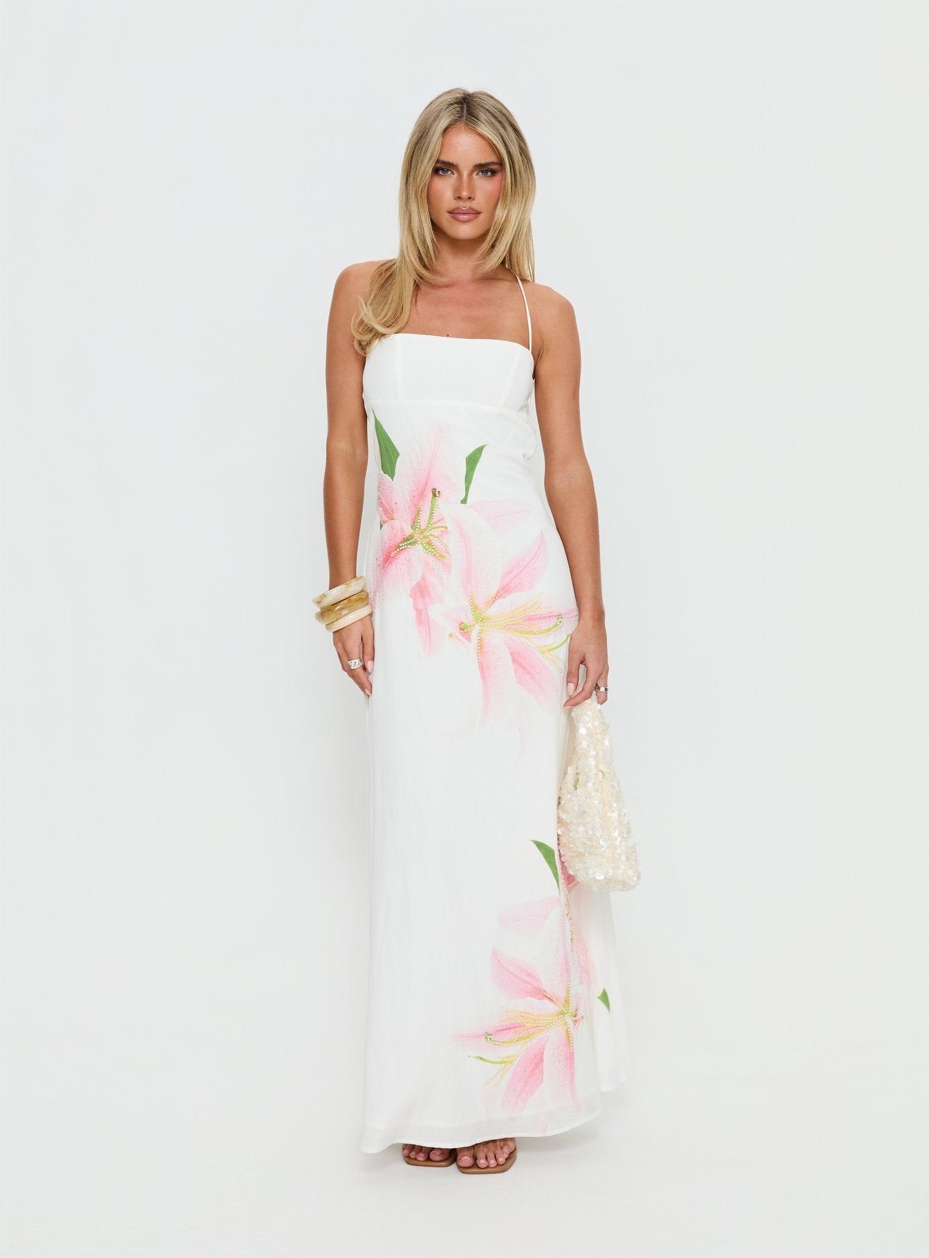 Anny Beaded Maxi Dress White Floral