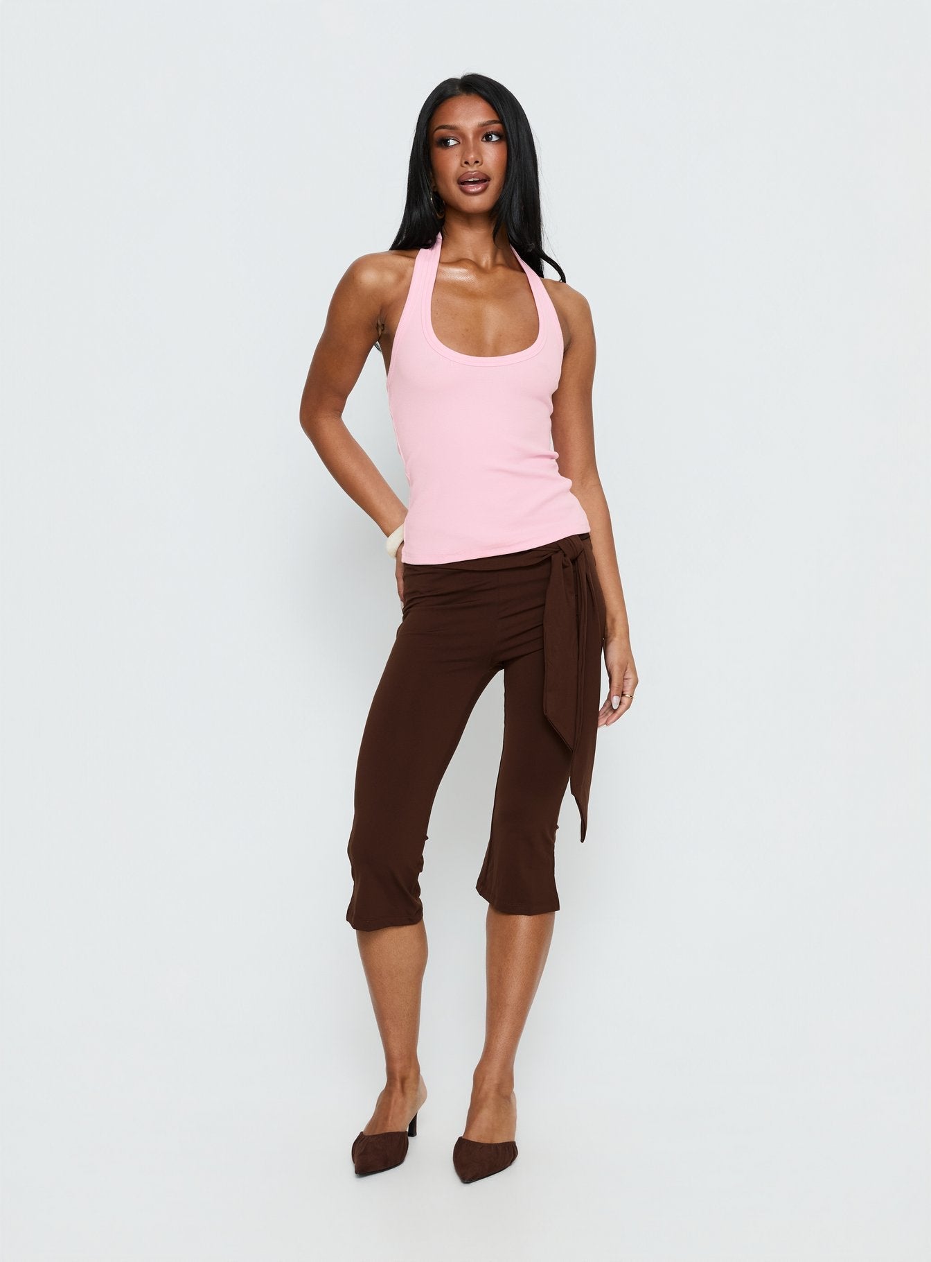 Baseline Scoop Halter Rib Tank Pink