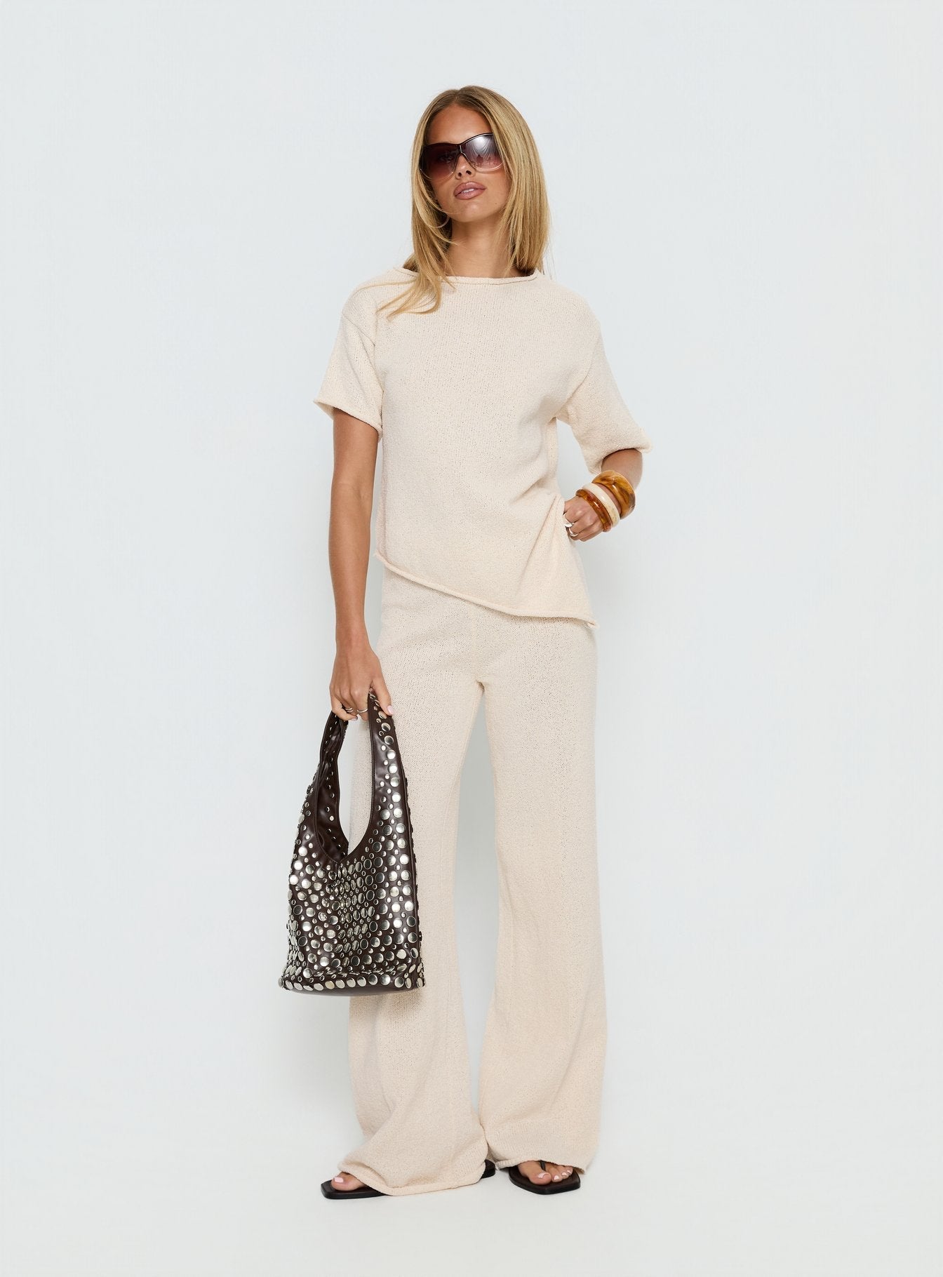 Calisse Knit Wide Leg Pants Beige