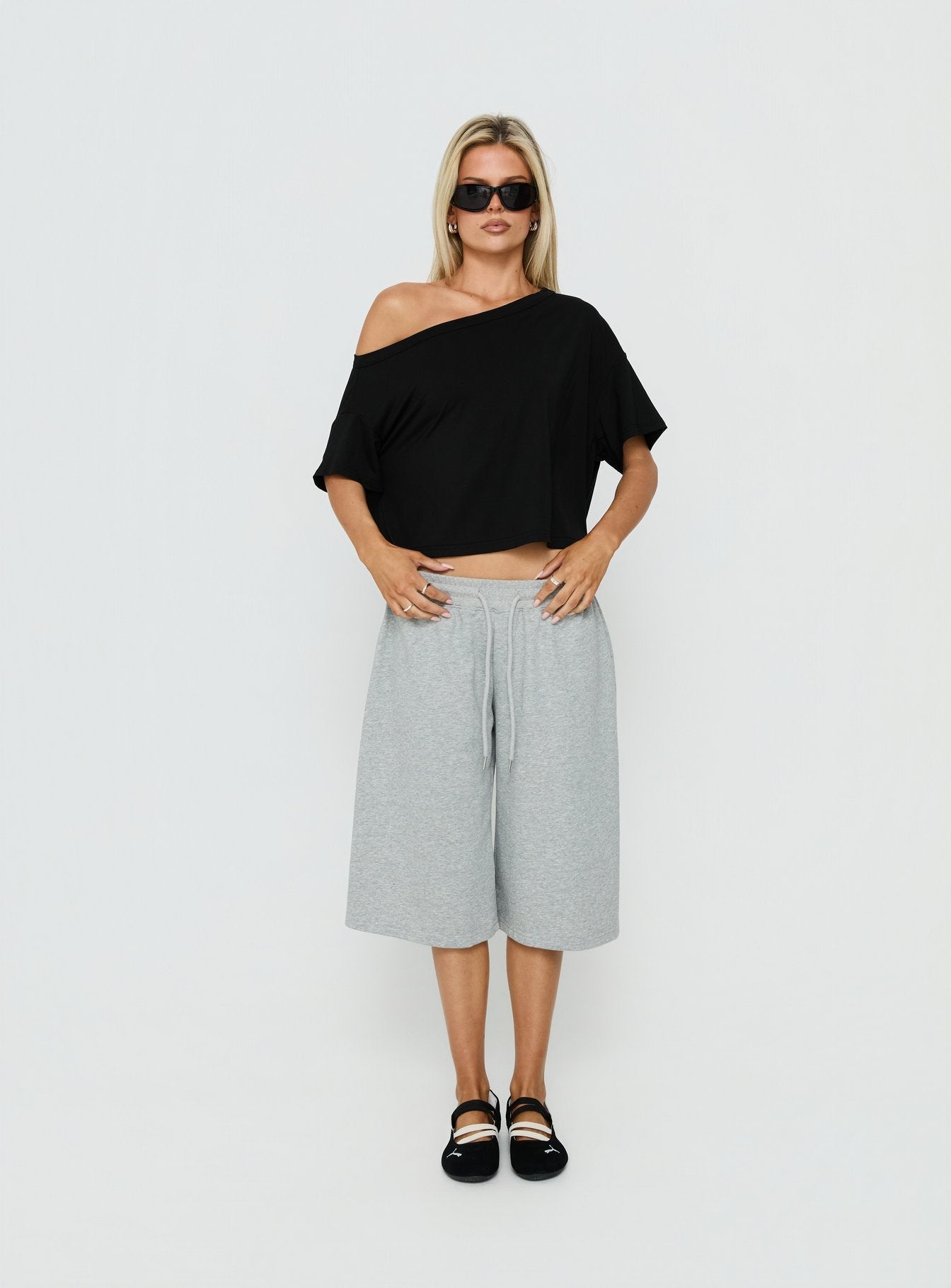 Bailea Off Shoulder Cropped Tee Black