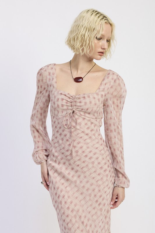 OPEN BACK PUFF SLEEVE MAXI DRESS WITH RUCHED BUST