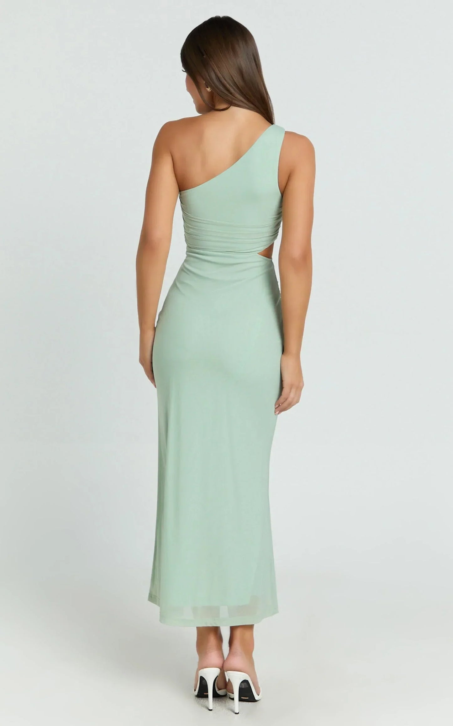 Mandy Midi Dress - Knot Detail Cut Out Mesh Dress in Sage