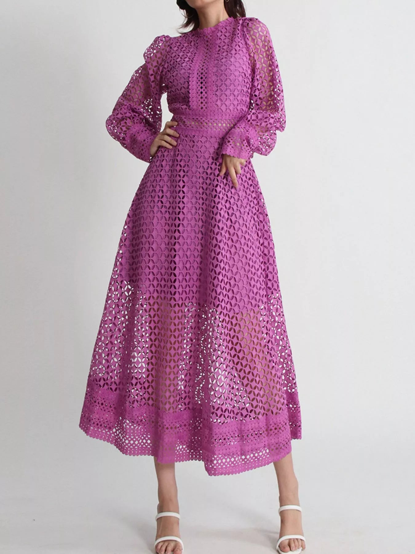 Lace Long Sleeve Midi Dress
