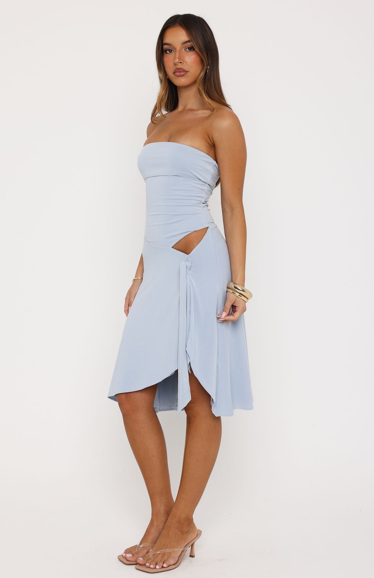 All Eyes Here Strapless Midi Dress Baby Blue