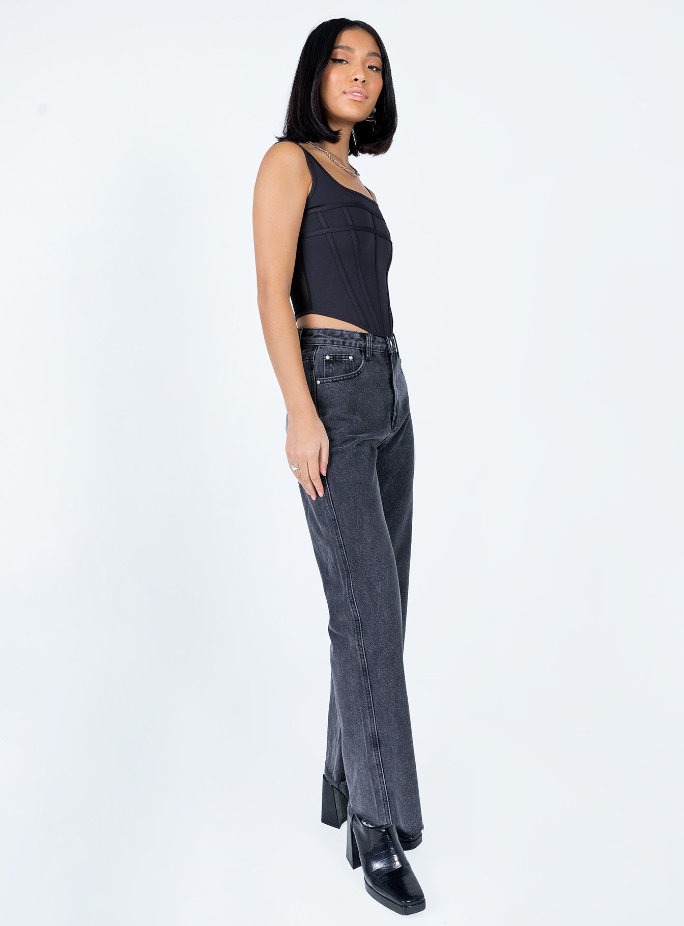 Arlington High Rise Straight Leg Denim Jeans Black