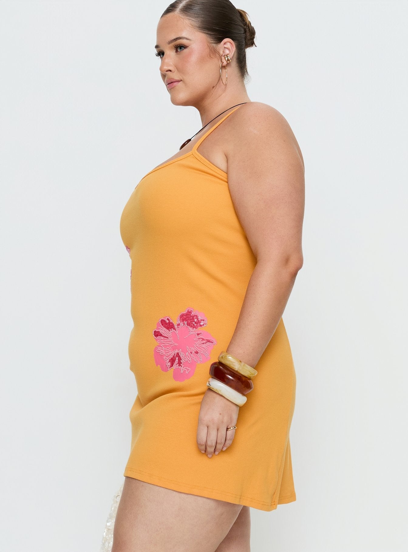 Admiration Bead Detail Mini Dress Orange Curve